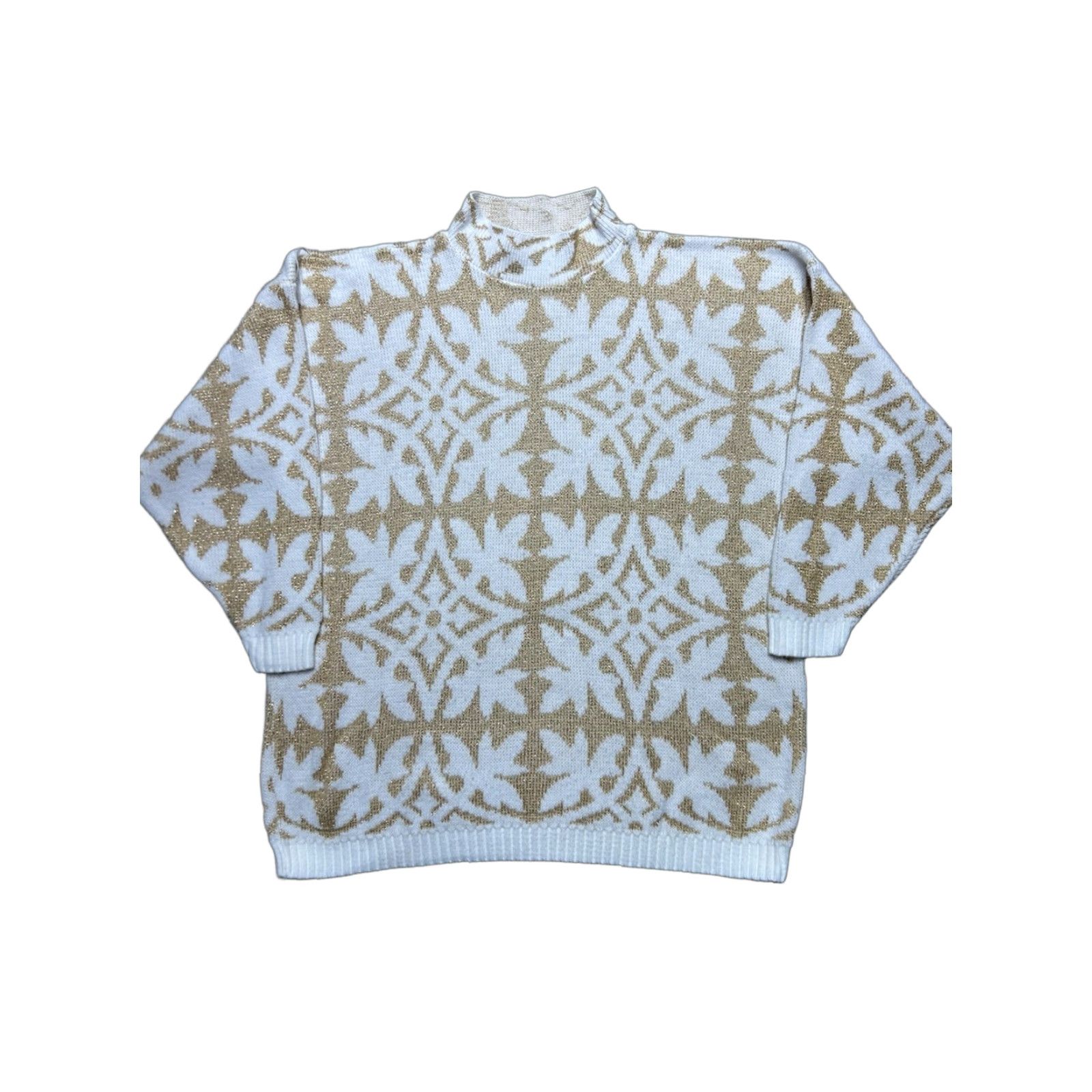 Vintage VINTAGE 80s knit sweater Rose acrylic lurex sparkle snowflake geometric women XL Size XL / US 12-14 / IT 48-50 - 1 Thumbnail