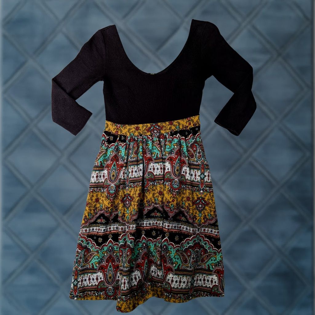 Anthropologie Anthropologie Maeve Womens Dress Boho Paisley 0 Black Gauze Scoop Midi 3/4 Sleeve Hippie Cotton Polyester Spandex Size XS / US 0-2 / IT 36-38 - 1 Thumbnail