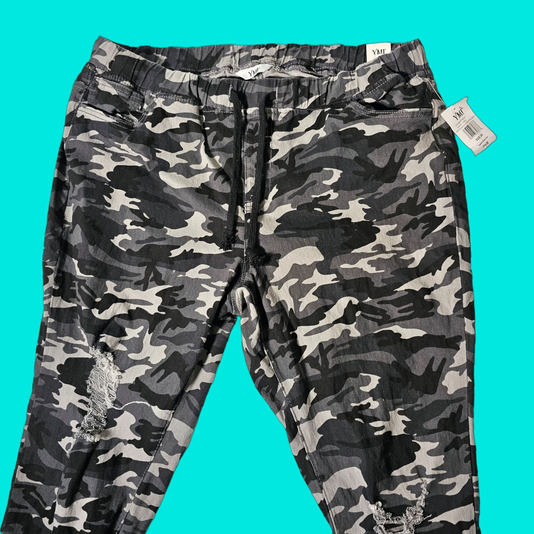 Vintage YMI Jeans Jogger Womens Size 2X Elastic Waist Distressed Pull On Camouflage Shirt Jeans? Size 40" / US 18 - 1 Thumbnail