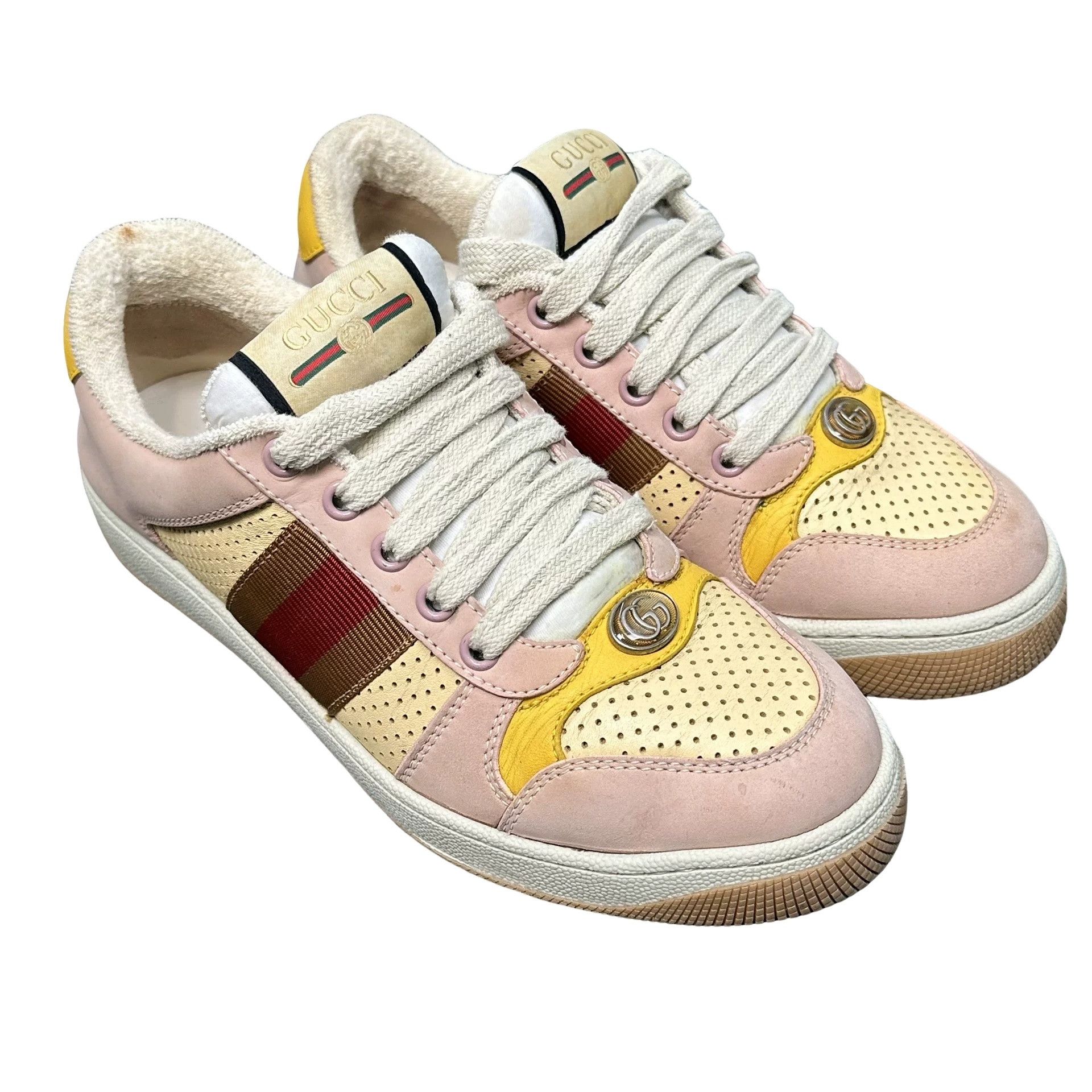 Gucci Gucci Pink Screener Leather Sneakers Size 36 Size US 6 / IT 36 - 1 Thumbnail