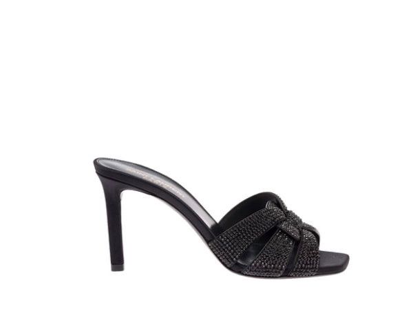 image of Gucci Saint Laurent Tribute Suede Mules With Rhinestones Size 38.5 in Black, Women's