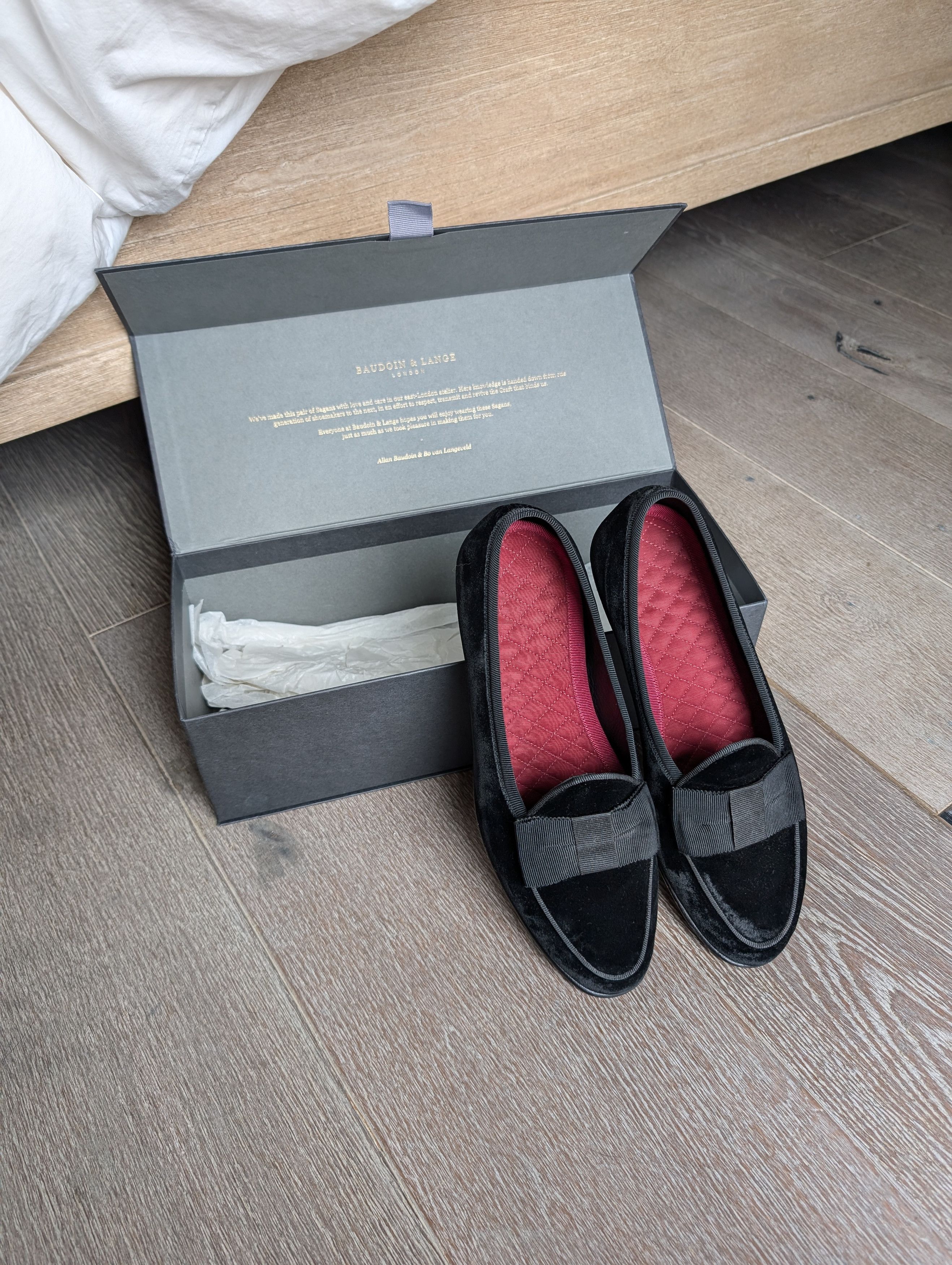 Baudoin & Lange Sagan Black Tie Tuxedo Loafers Size US 5.5 / EU 38 - 2 Thumbnail
