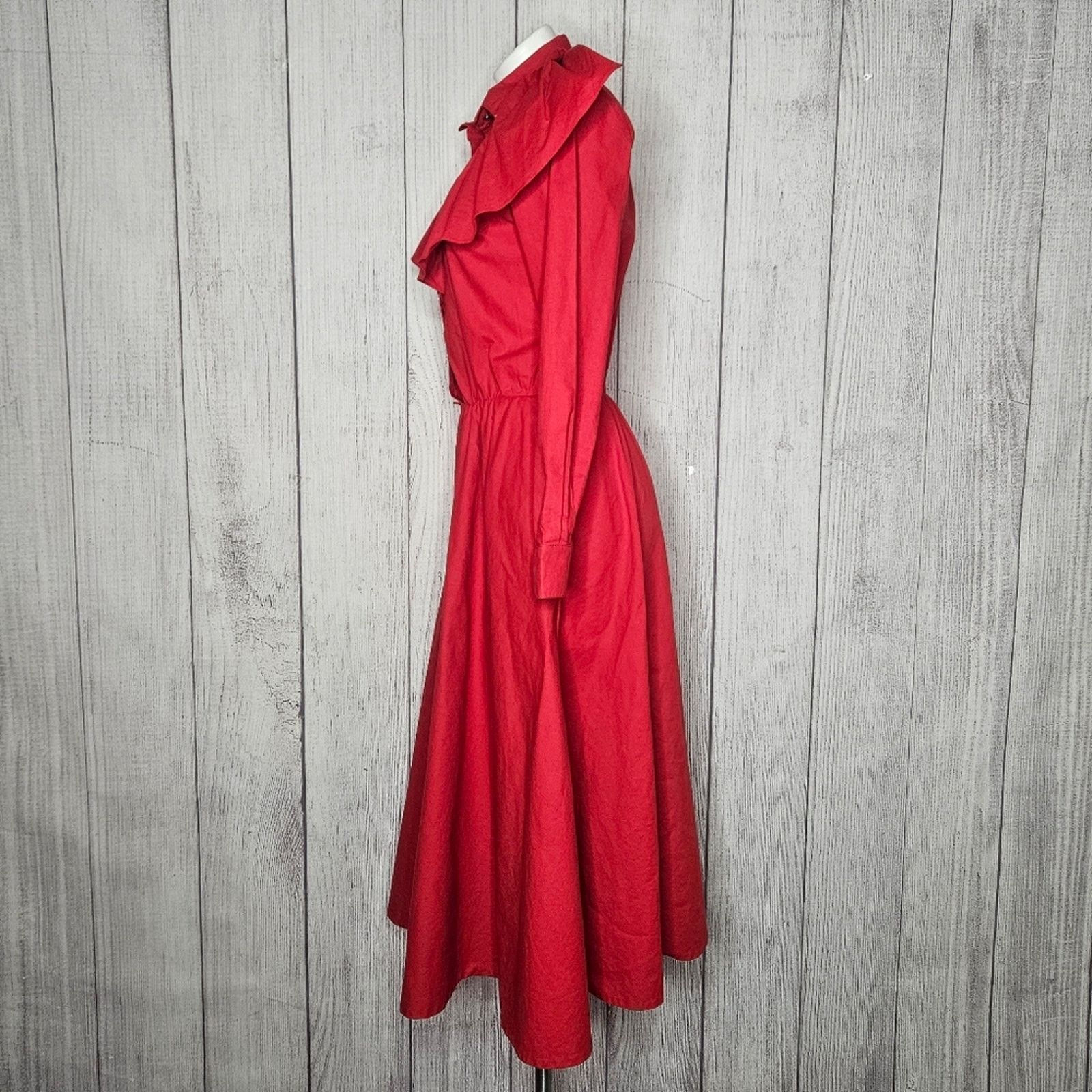 Vintage VTG Lilia Smitty Red Western Shirt Dress Ruffle Yoke Collar Size S / US 4 / IT 40 - 5 Thumbnail