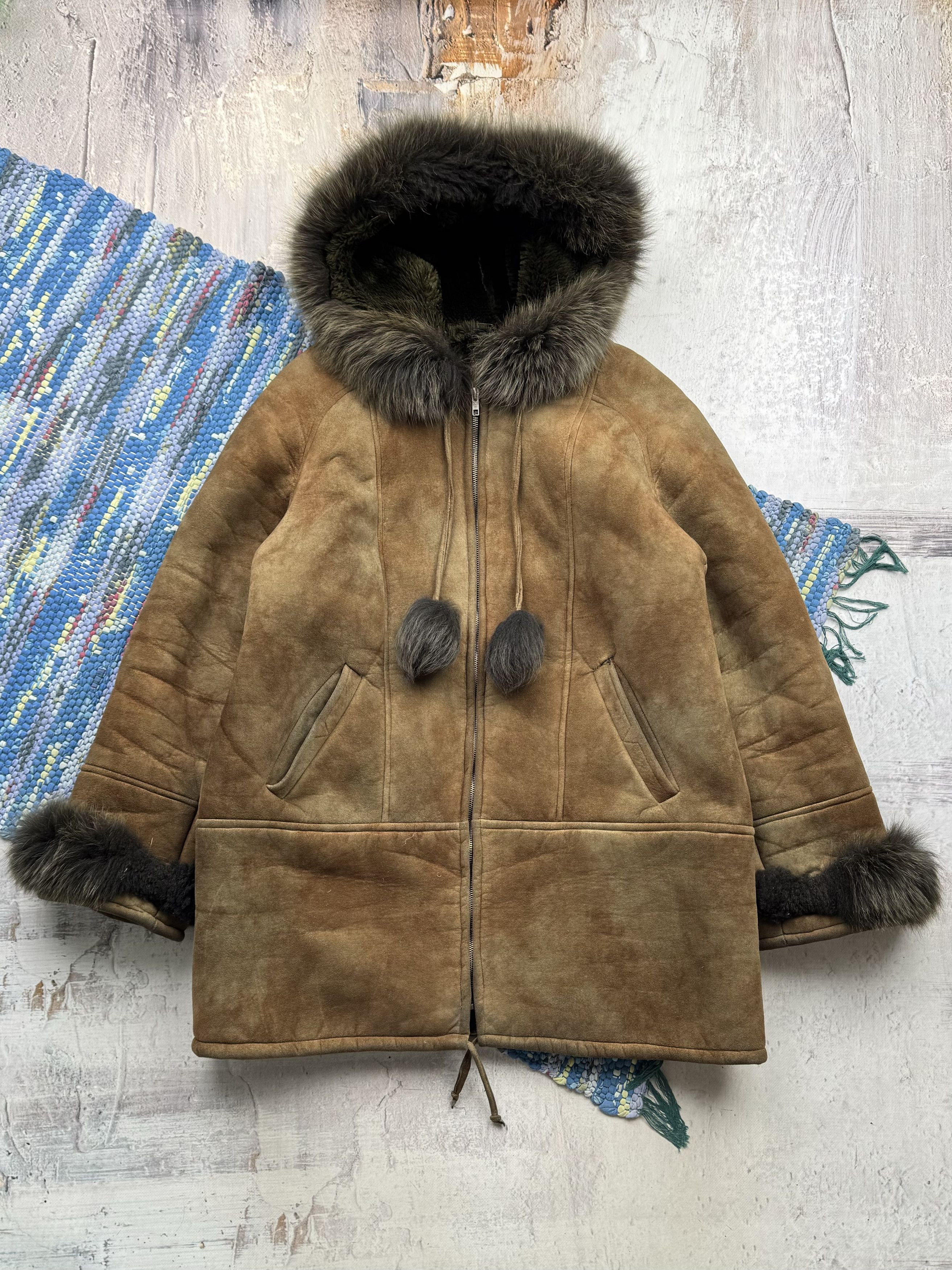 Vintage Vintage Faded Hooded Faux Sheepskin Coat A251(549) Size M / US 6-8 / IT 42-44 - 1 Thumbnail
