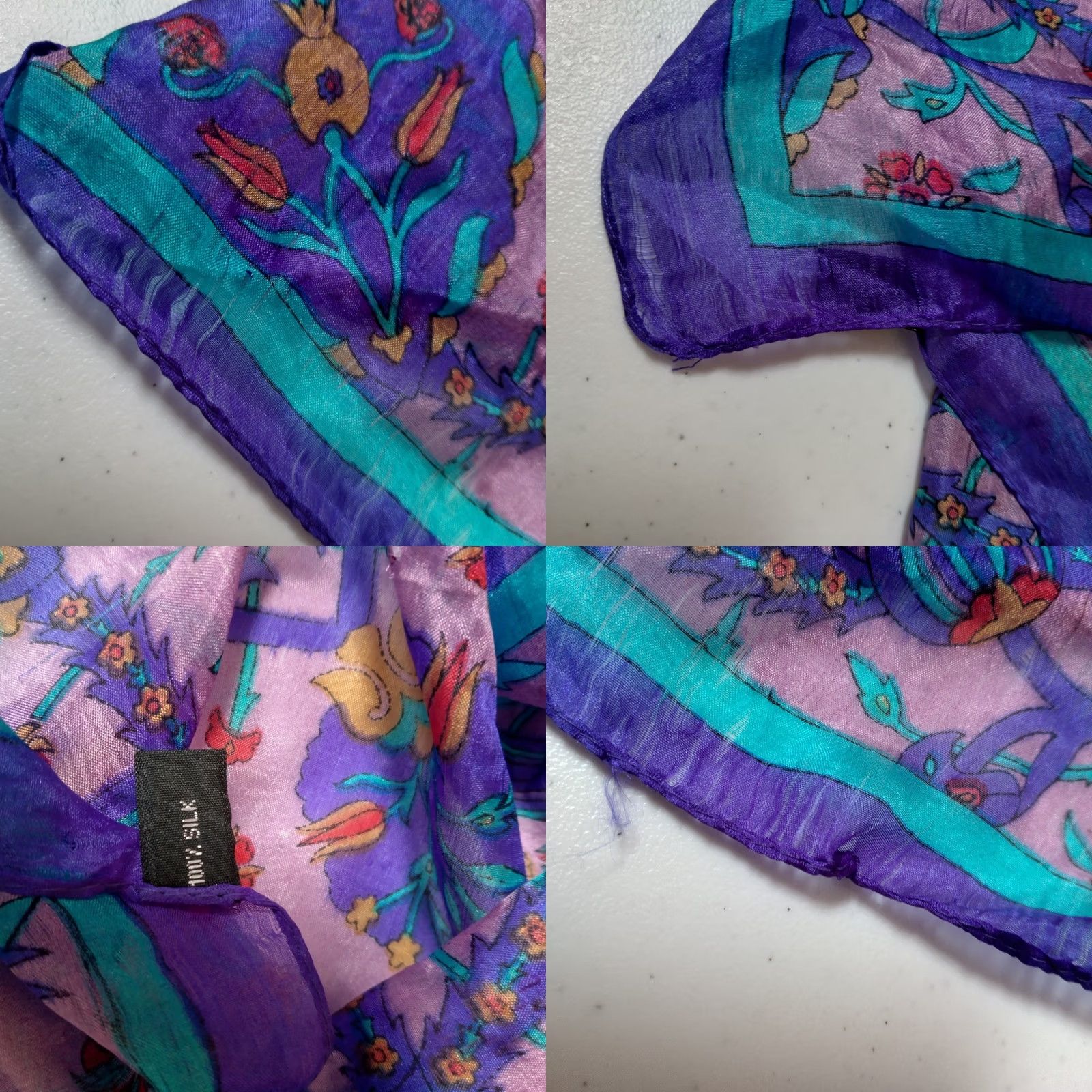 Vintage VINTAGE Scarf Purple Blue Gold Floral Medallion Rectangle Distressed Silk 18.5x67" READ Womens Size ONE SIZE - 8 Thumbnail