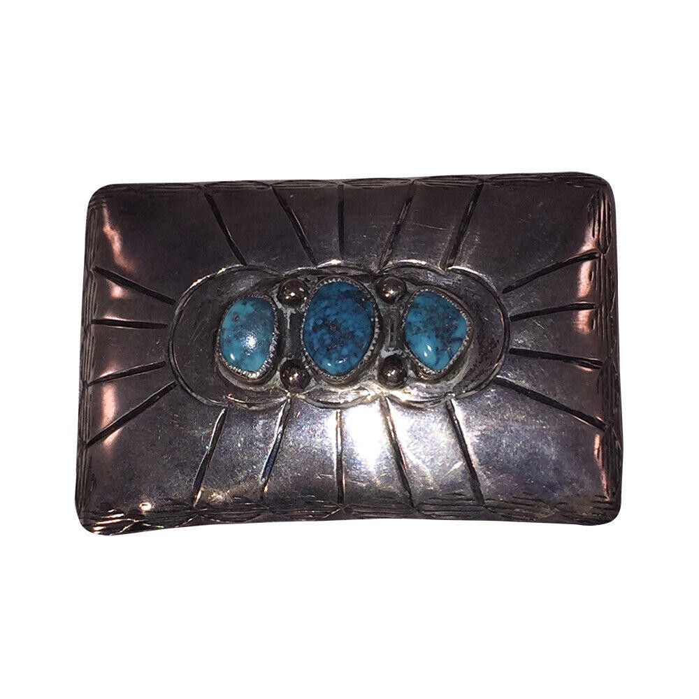 Designer Silver Southwestern Rectangular Turquoise Nugget Belt Buckle Size ONE SIZE - 1 Thumbnail