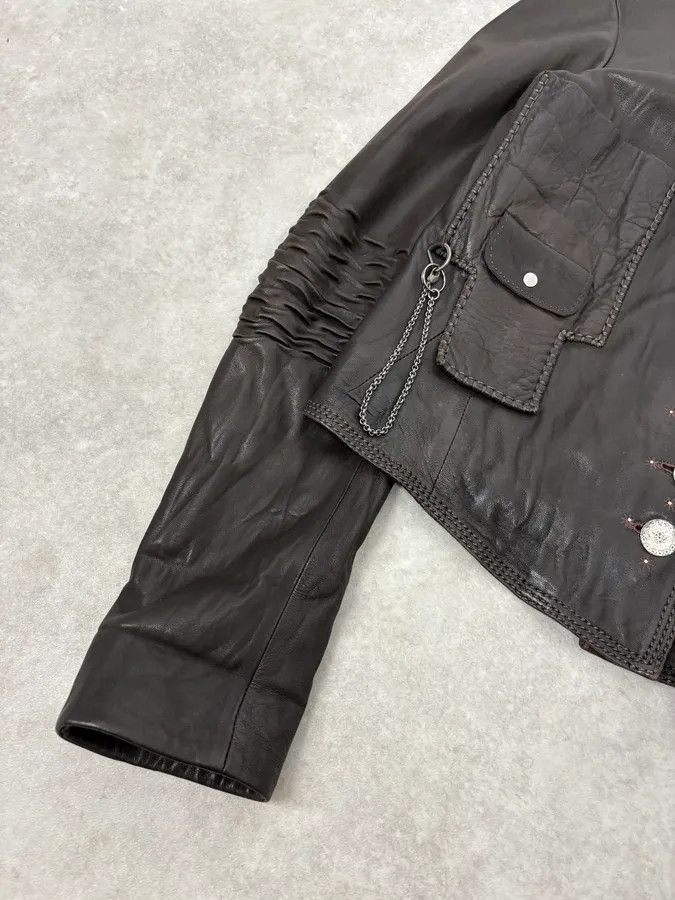 Marithe + Francois Girbaud SS2003 Marithé + François Girbaud Brown Asymmetrical Buttoned Leather Jacket Size M / US 6-8 / IT 42-44 - 8 Thumbnail
