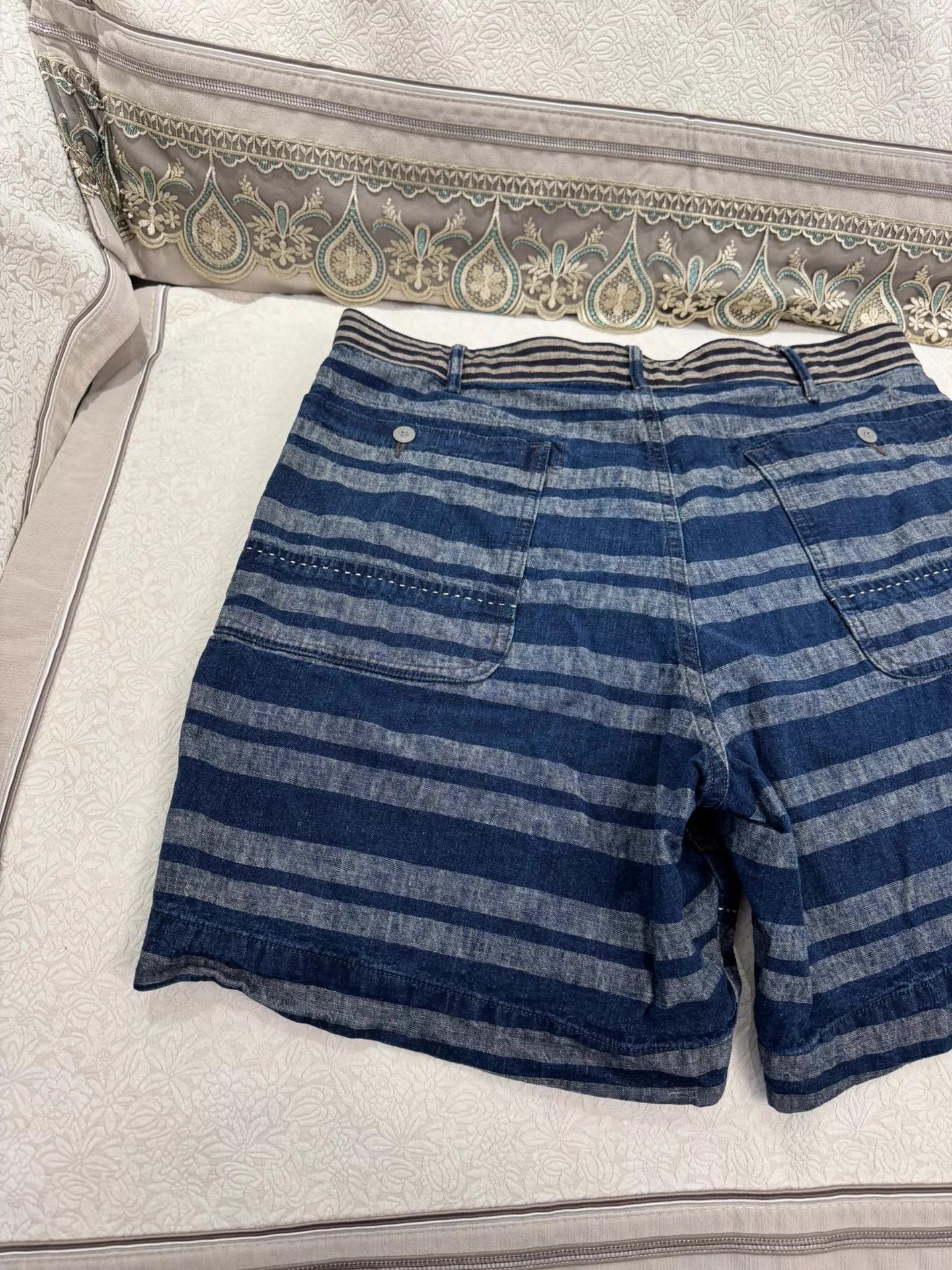 RRL Ralph Lauren DOUBLE RL Men's Indigo Striped Drawstring Button Shorts Size US 34 / EU 50 - 5 Thumbnail