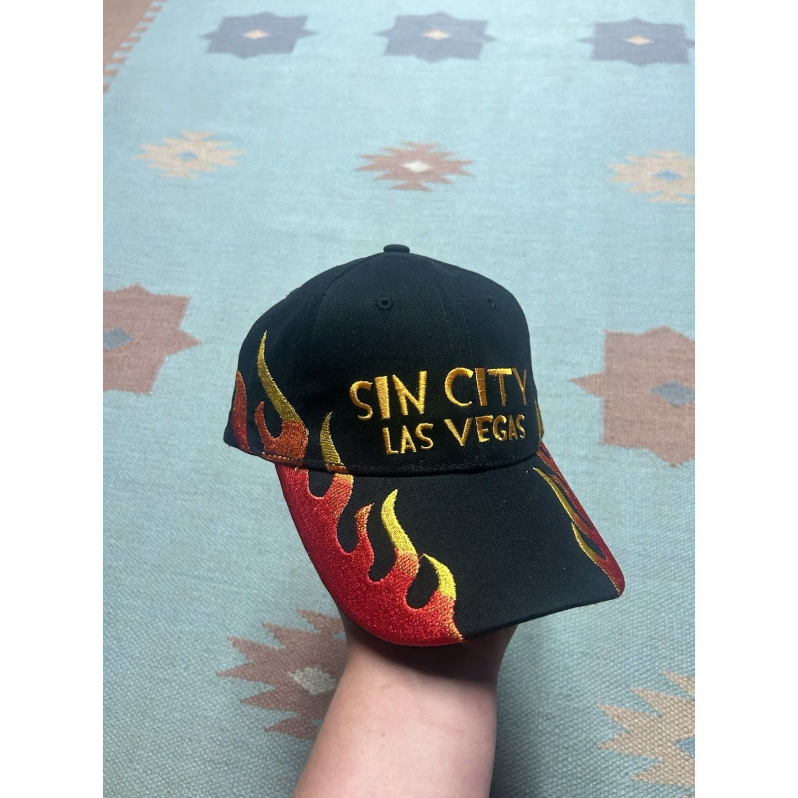 Vintage VINTAGE Strapback Hat Cap Sin City Las Vegas Flames Fire Y2K Skater Black Men's Adjustable Cap/Strapback? Size ONE SIZE - 2 Thumbnail