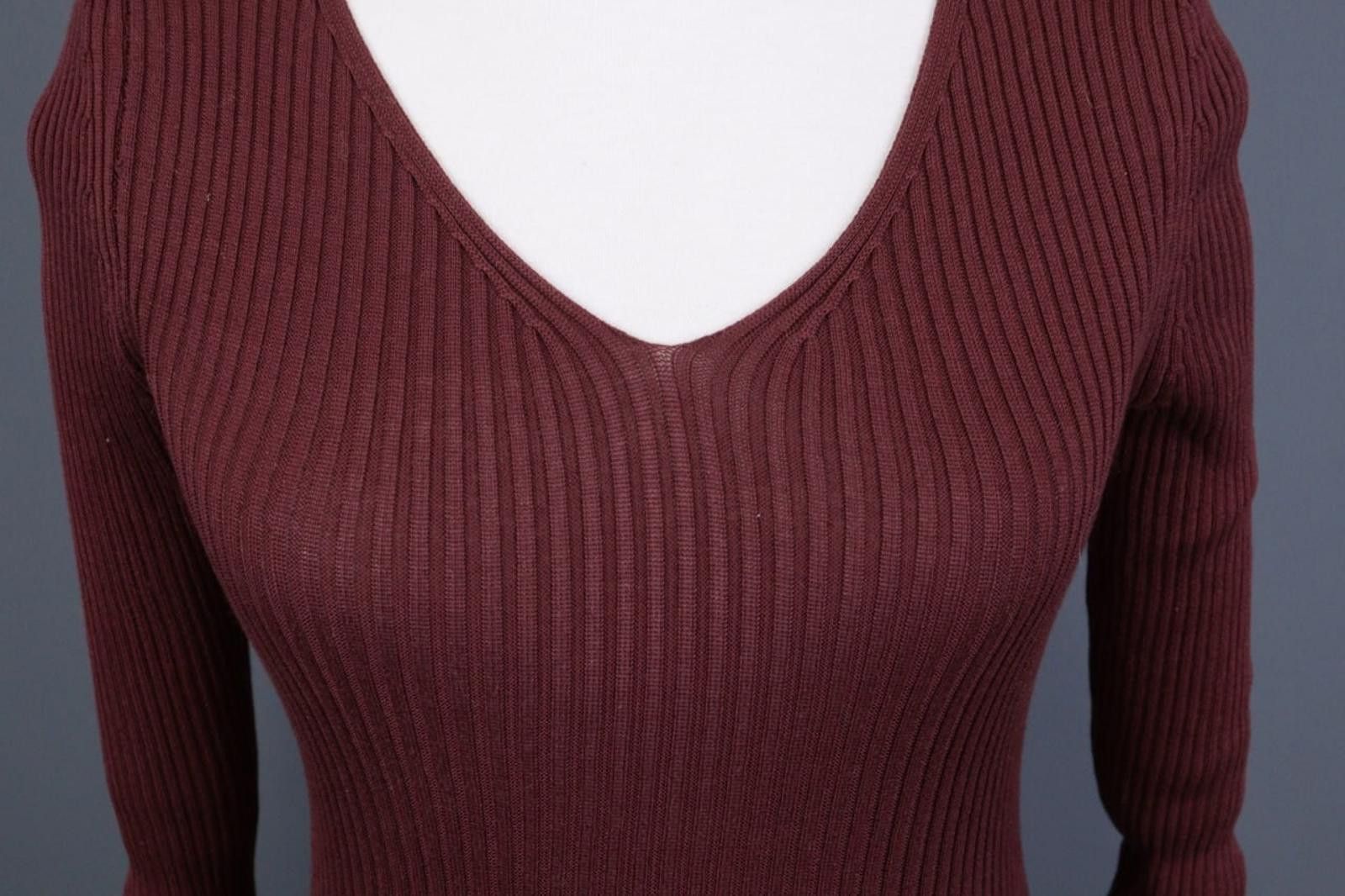Designer Peruvian Connection Burgundy Ribbed Top Shirt Size S Size S / US 4 / IT 40 - 3 Thumbnail