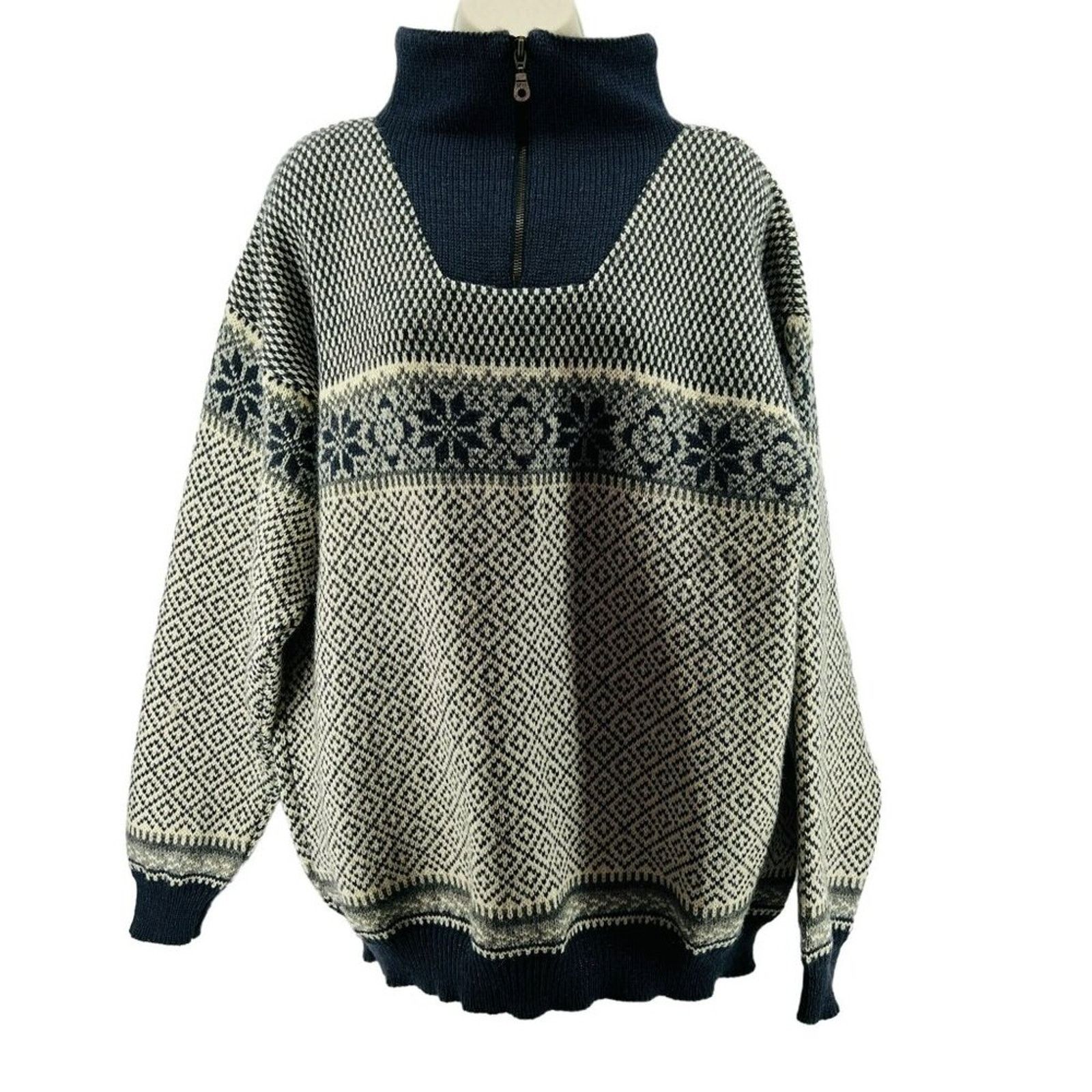 Vintage Norwear 100% Wool 1/4 Zip Sweater Nordic Pullover Large Size US L / EU 52-54 / 3 - 1 Thumbnail