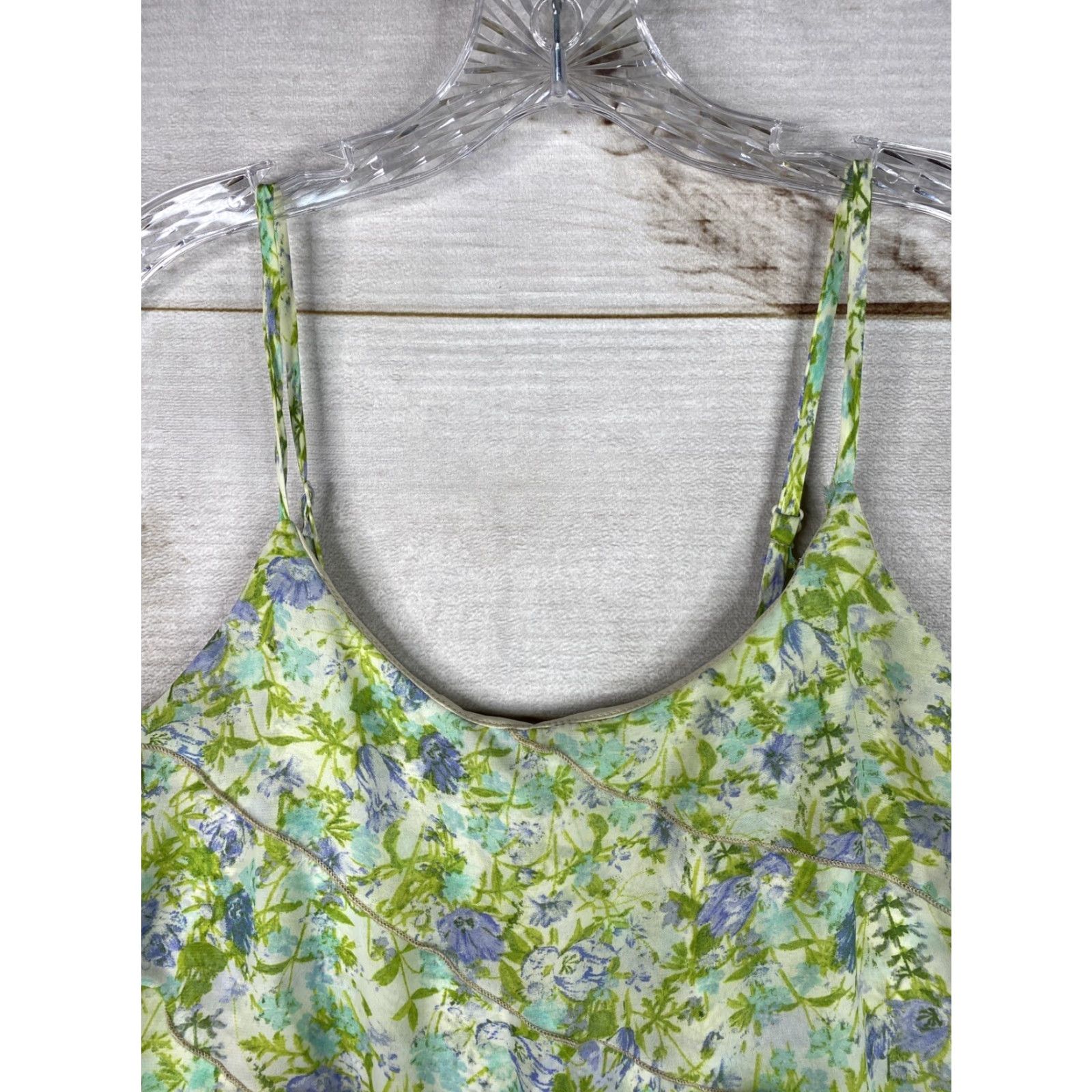 Vintage Maurices Top Womens M Green Floral Layered Ruffle Scoop Neck Adjustable Stretch Blouse Vest? Size M / US 6-8 / IT 42-44 - 2 Thumbnail