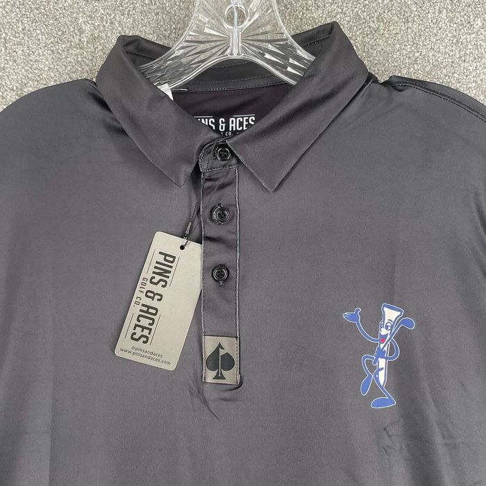 Vintage Pins & Aces Polo Shirt Adult Extra Large Black Golf Performance