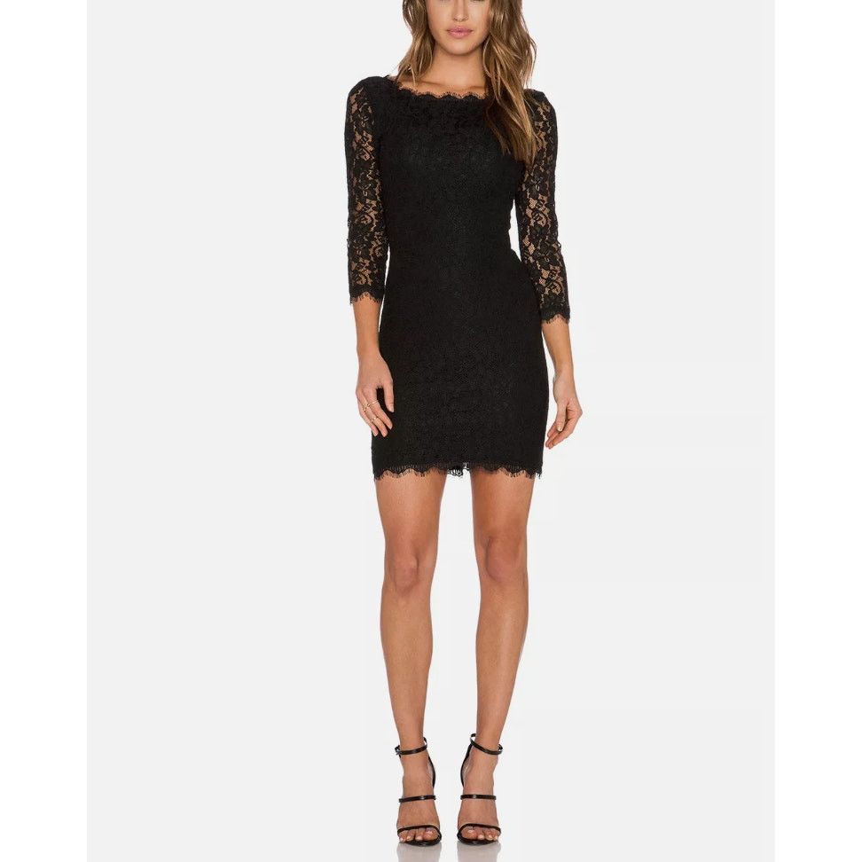Diane von Furstenberg Black Zarita Stretch Lace Shift Dress