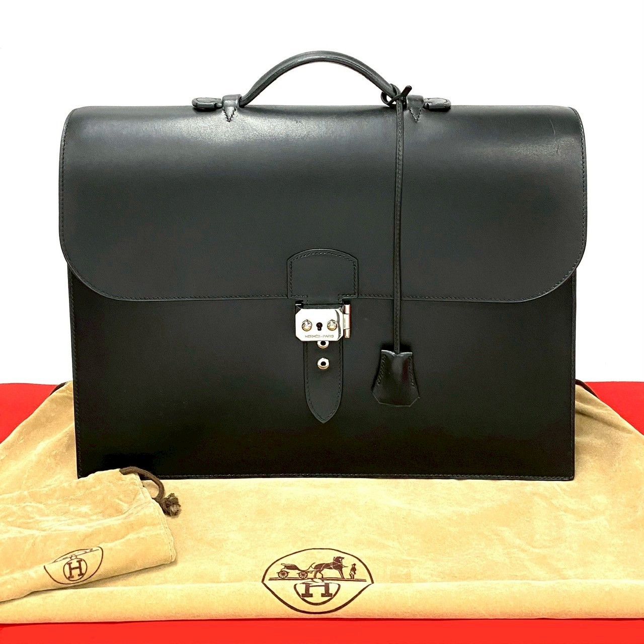 Hermes Hermes Sac A Depeches Box Calf Briefcase Leather Business Bag Stamp E (2001) in Black, Men's