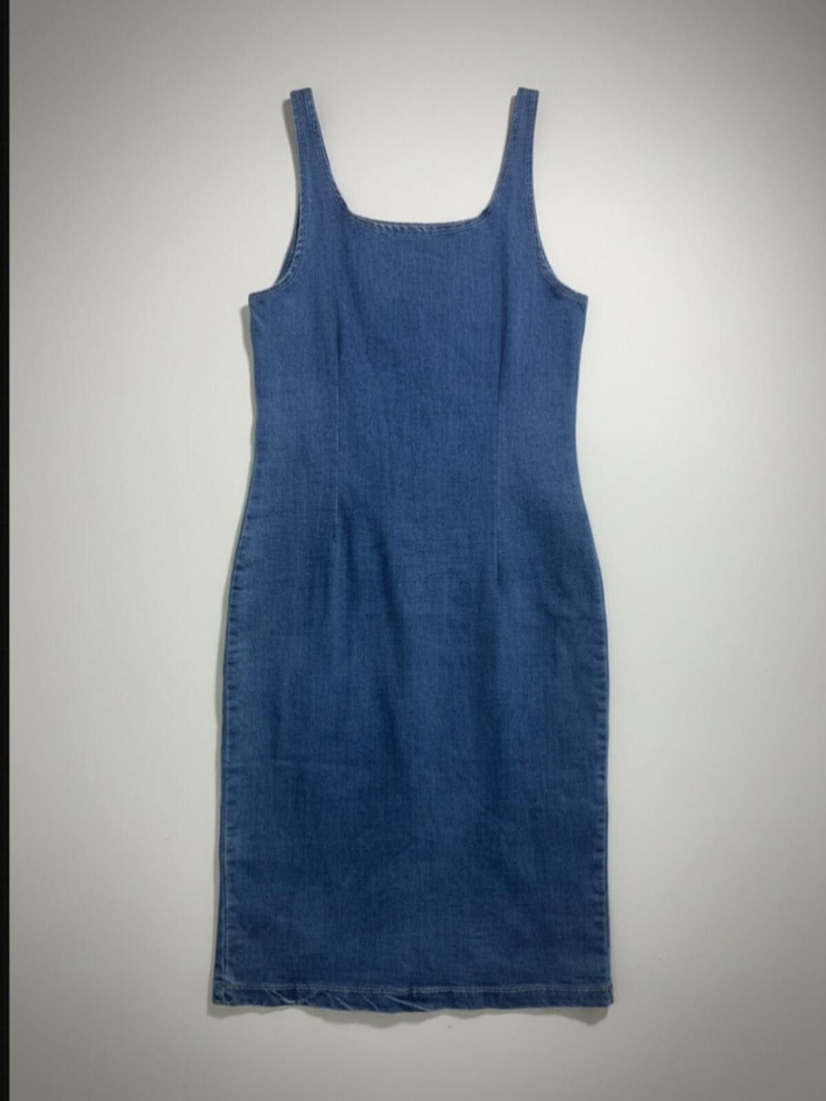 Merona Sleeveless Blue Denim Midi Dress with Front Zip Size L / US 10 / IT 46 - 1 Thumbnail
