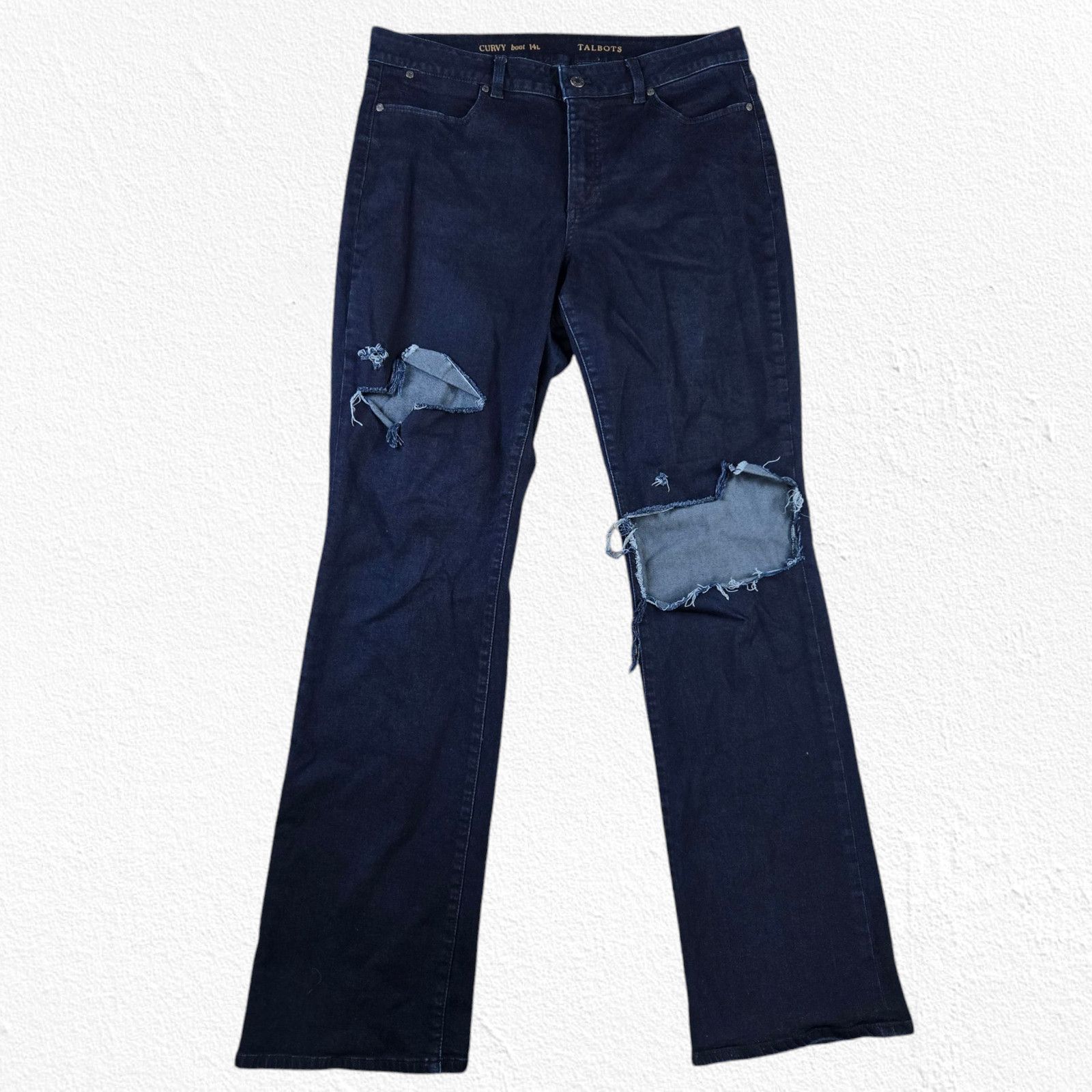 Other Dark Wash Distressed Curvy Bootcut Jeans Size 14 Long Size 36" / US 14 / IT 50 - 2 Thumbnail