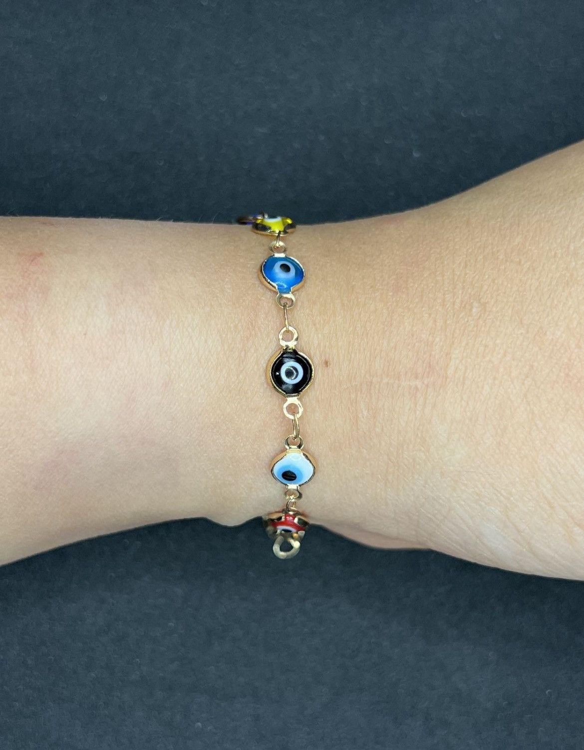 Handmade Evil Eyes Gold Chain Bracelet Size ONE SIZE - 6 Thumbnail