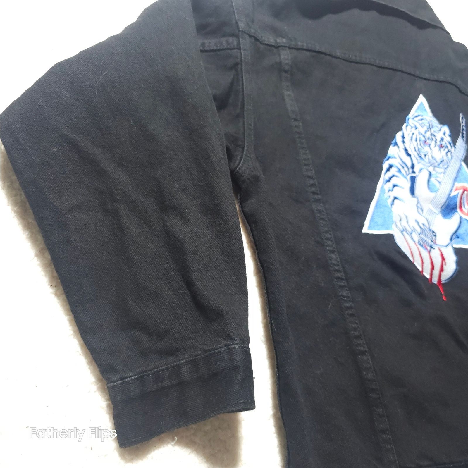 Other Vintage TSO Black Denim Tour Jacket Tiger Guitar USA Med Size M / US 6-8 / IT 42-44 - 3 Thumbnail
