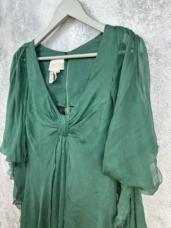 Vintage Gina Fratini Vintage 1970s Pure Silk Chiffon Draped Dress Size M / US 6-8 / IT 42-44 - 6 Thumbnail