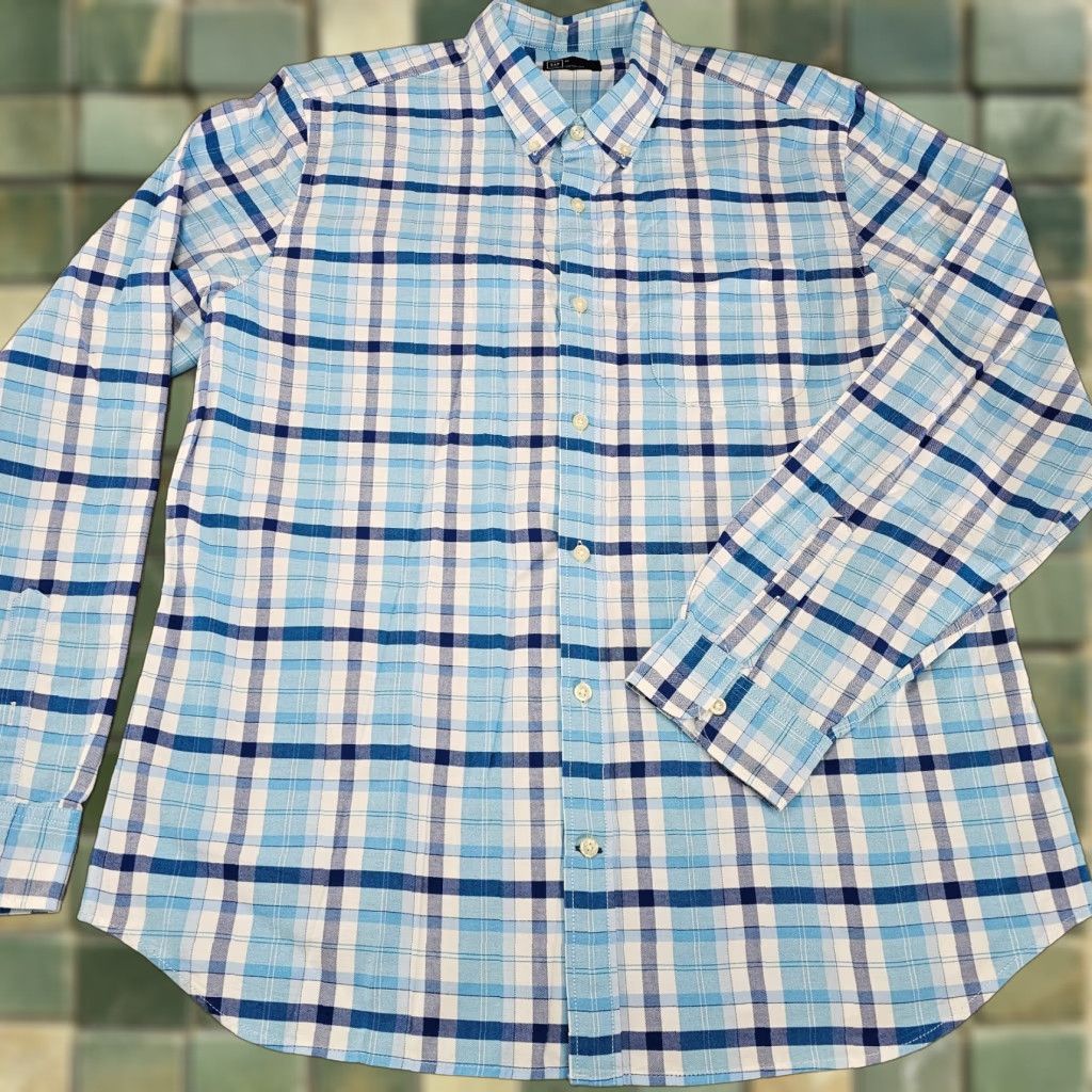 Gap GAP Shirt Mens XL Blue Check Knit Casual Button Up Long Sleeve Cotton Size US XL / EU 56 / 4 - 1 Thumbnail