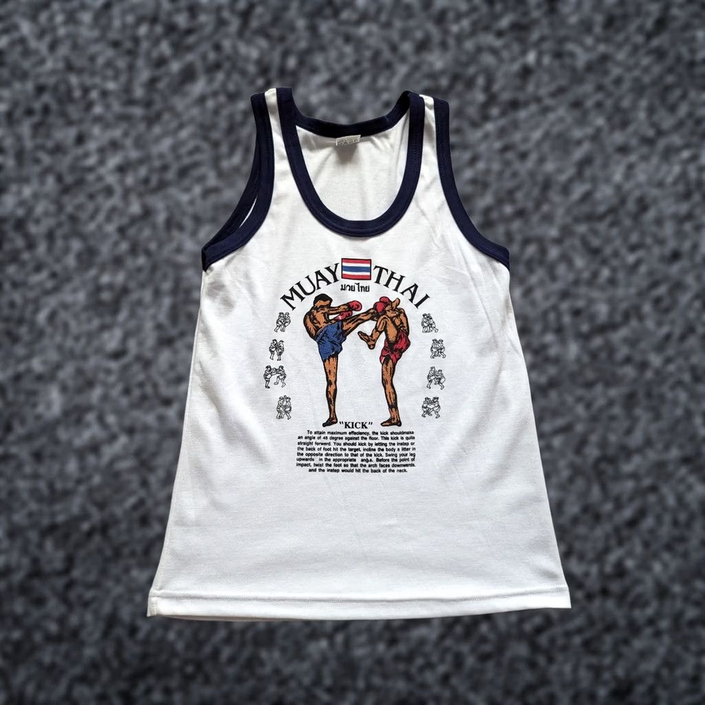 Vintage Muay Thai "Kick" Training Tank Top White Shirt Tank Top Men One Size White Muay Thai Kick Shirt Shirts Men White Size US M / EU 48-50 / 2 - 1 Thumbnail