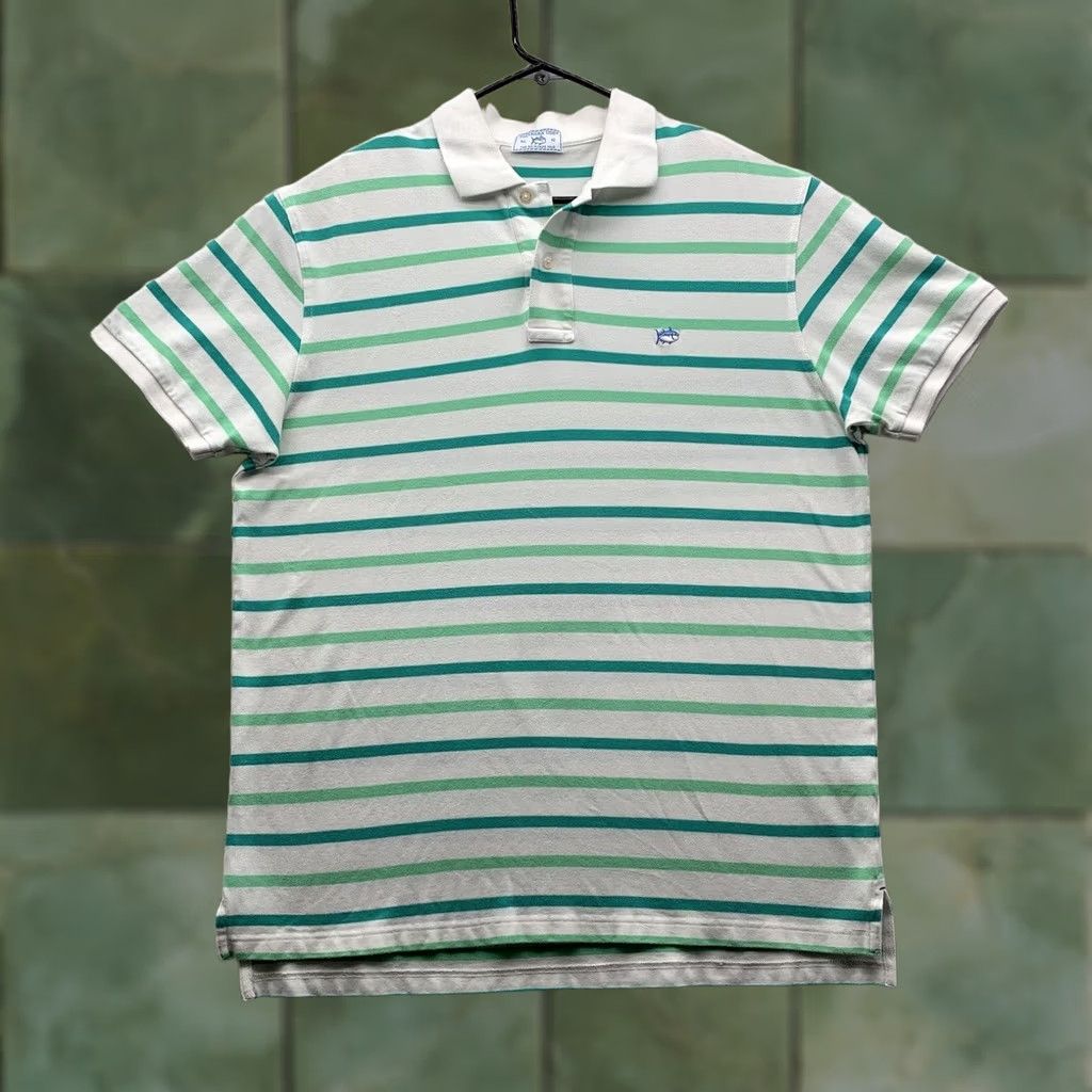 Southern Tide Southern Tide Polo Shirt Mens XL Slim Fit White Green Striped Golf Dad Preppy Size US XL / EU 56 / 4 - 1 Thumbnail