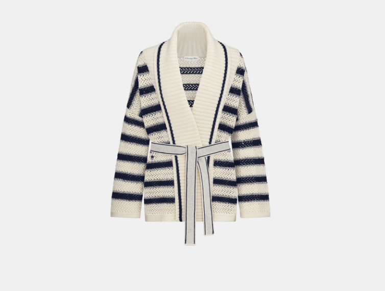 Dior o1w1db10925 444G10 Belted Cardigan in Ecru/Navy Blue Size XS / US 0-2 / IT 36-38 - 1 Thumbnail
