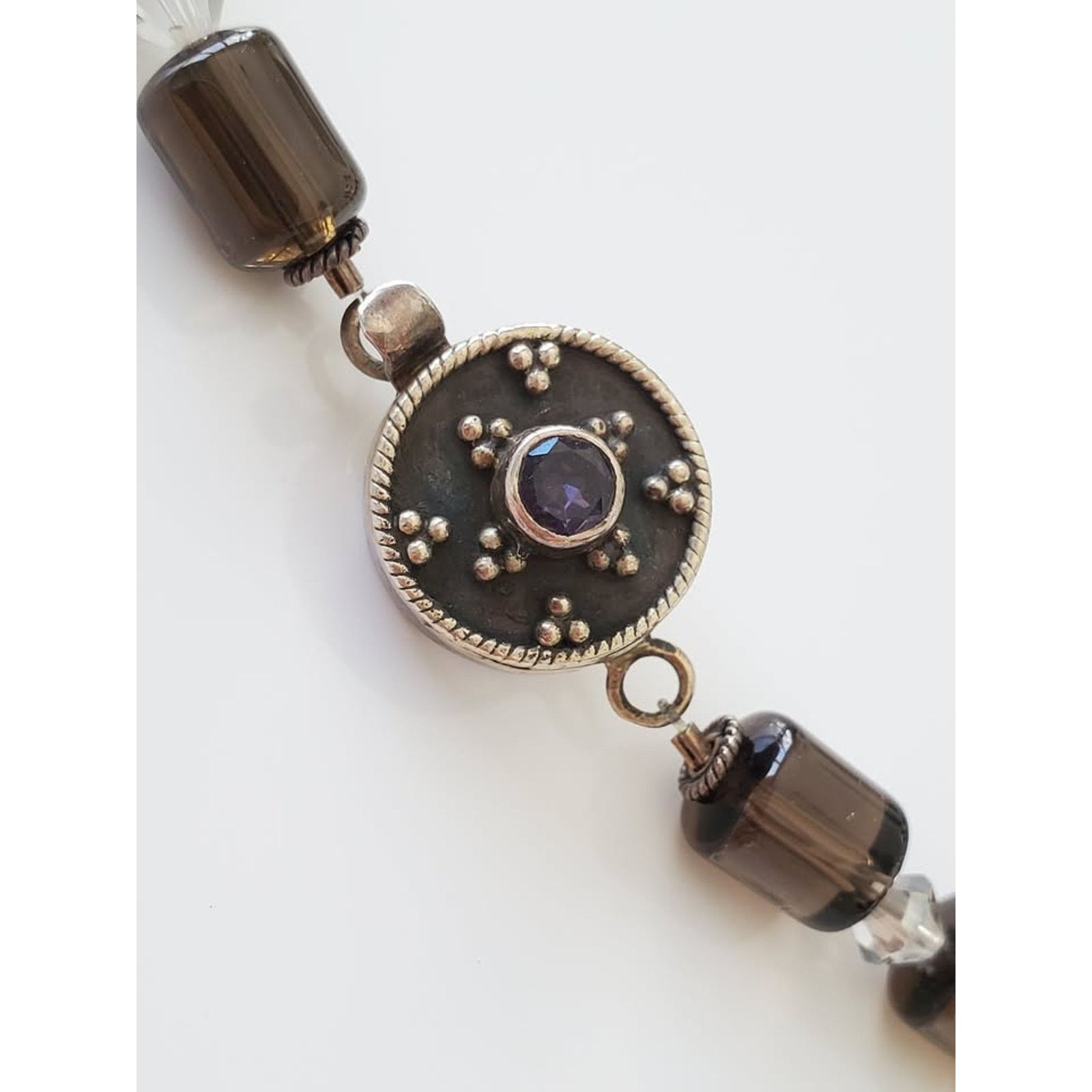 Other Smokey Glass Beaded Necklace Sterling Amethyst Box Clasp Size ONE SIZE - 6 Thumbnail