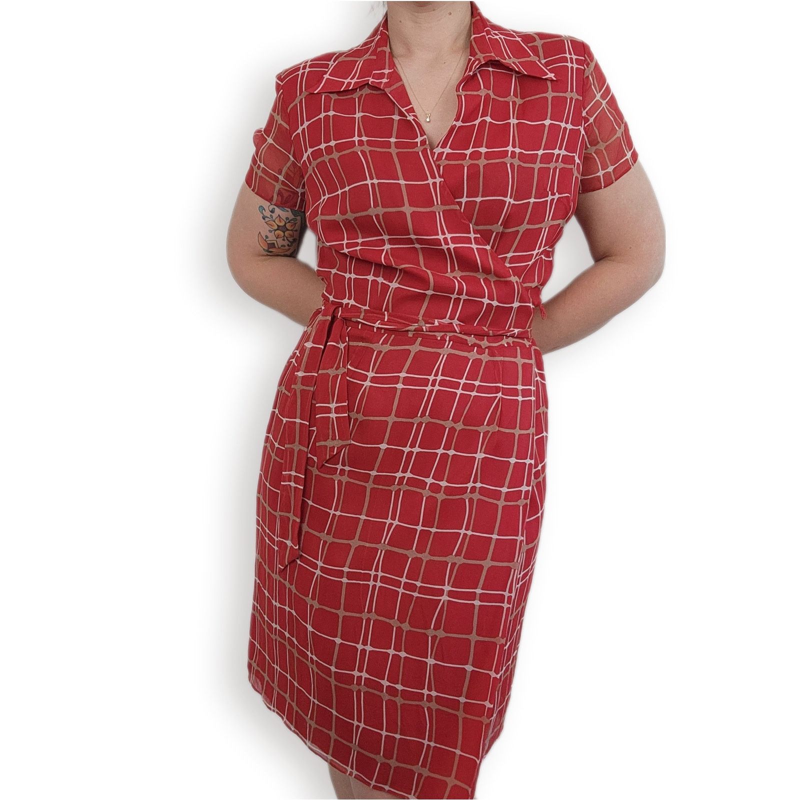 Other Silk 90s Wrap Dress Plaid Short Sleeve Checked Midi Red M Size M / US 6-8 / IT 42-44 - 1 Thumbnail