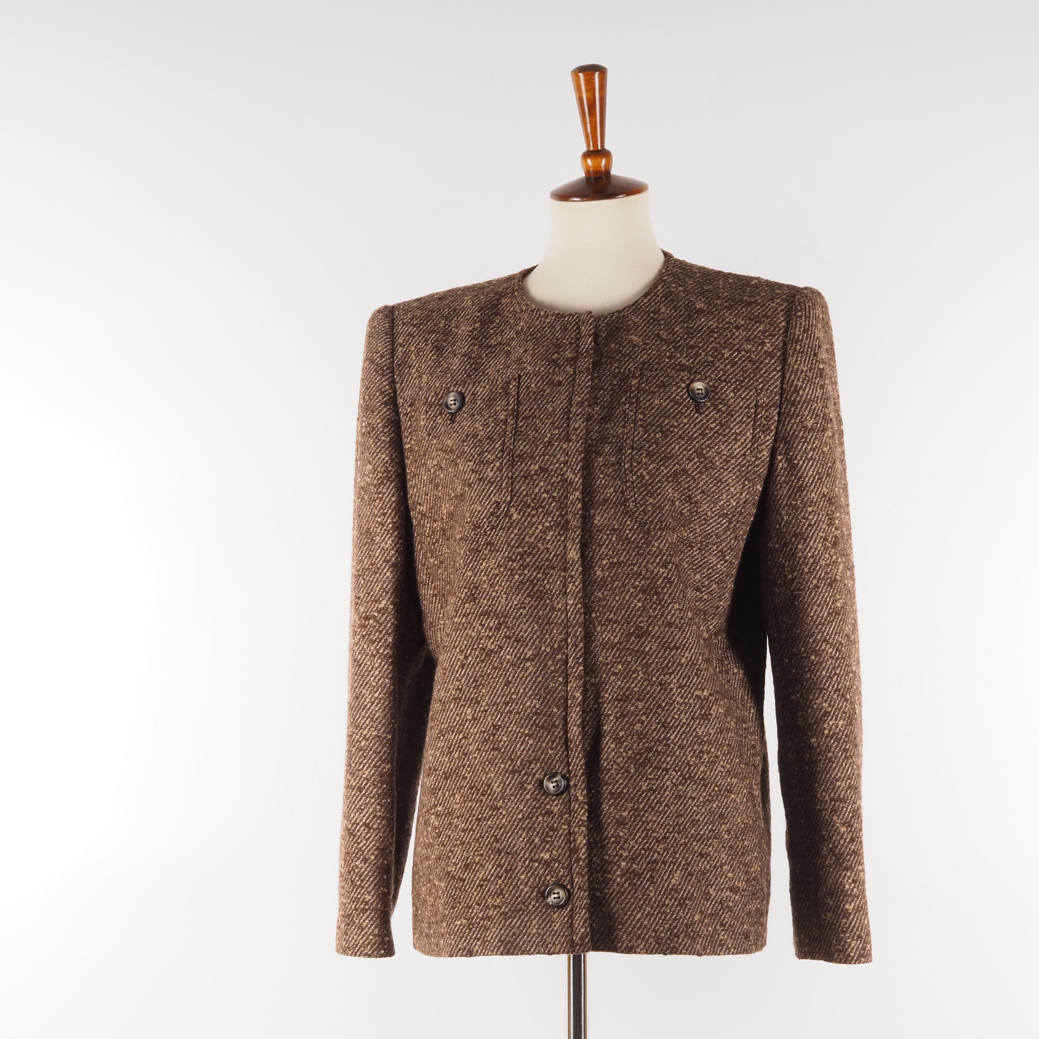 Valentino × Vintage Valentino Miss V Vintage Brown Tweed Designer Blazer Jacket Size L / US 10 / IT 46 - 5 Thumbnail