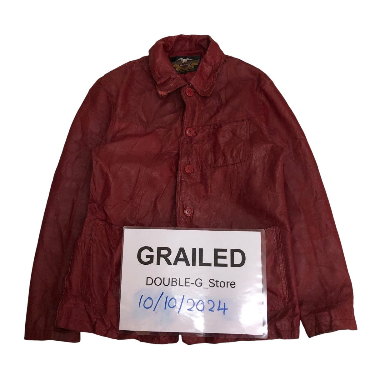 Vintage Biker Jacket Genuine Leather Button Harley Davidson