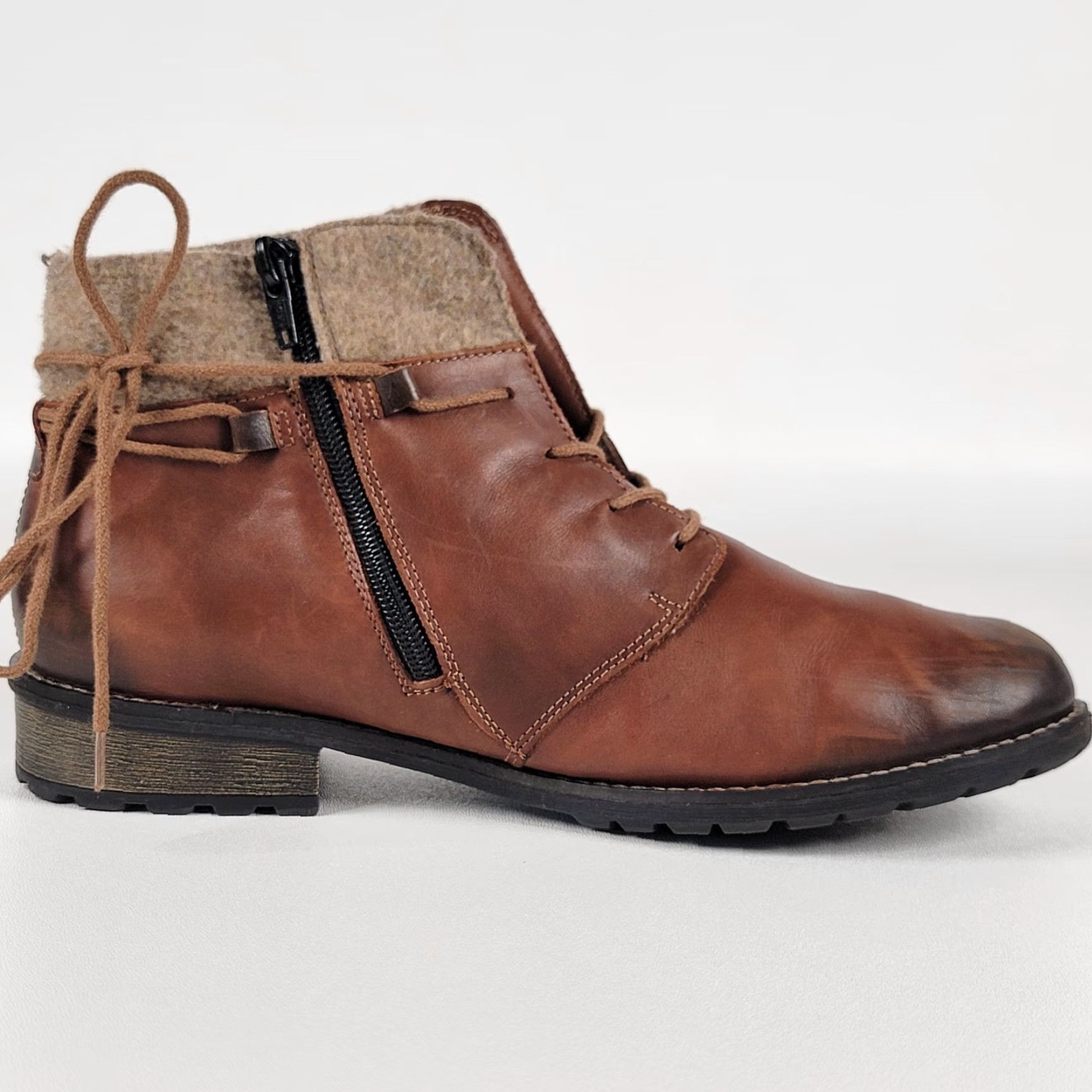 Vintage Remonte Ankle Boots Womens 41 Brown Lace Up Side Zip Leather Faux Fur Cuff Size US 11 / IT 41 - 6 Thumbnail