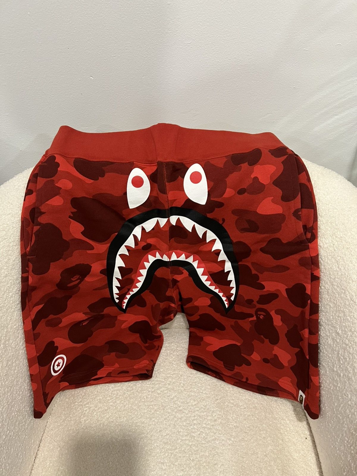 Bape red camo shark shorts