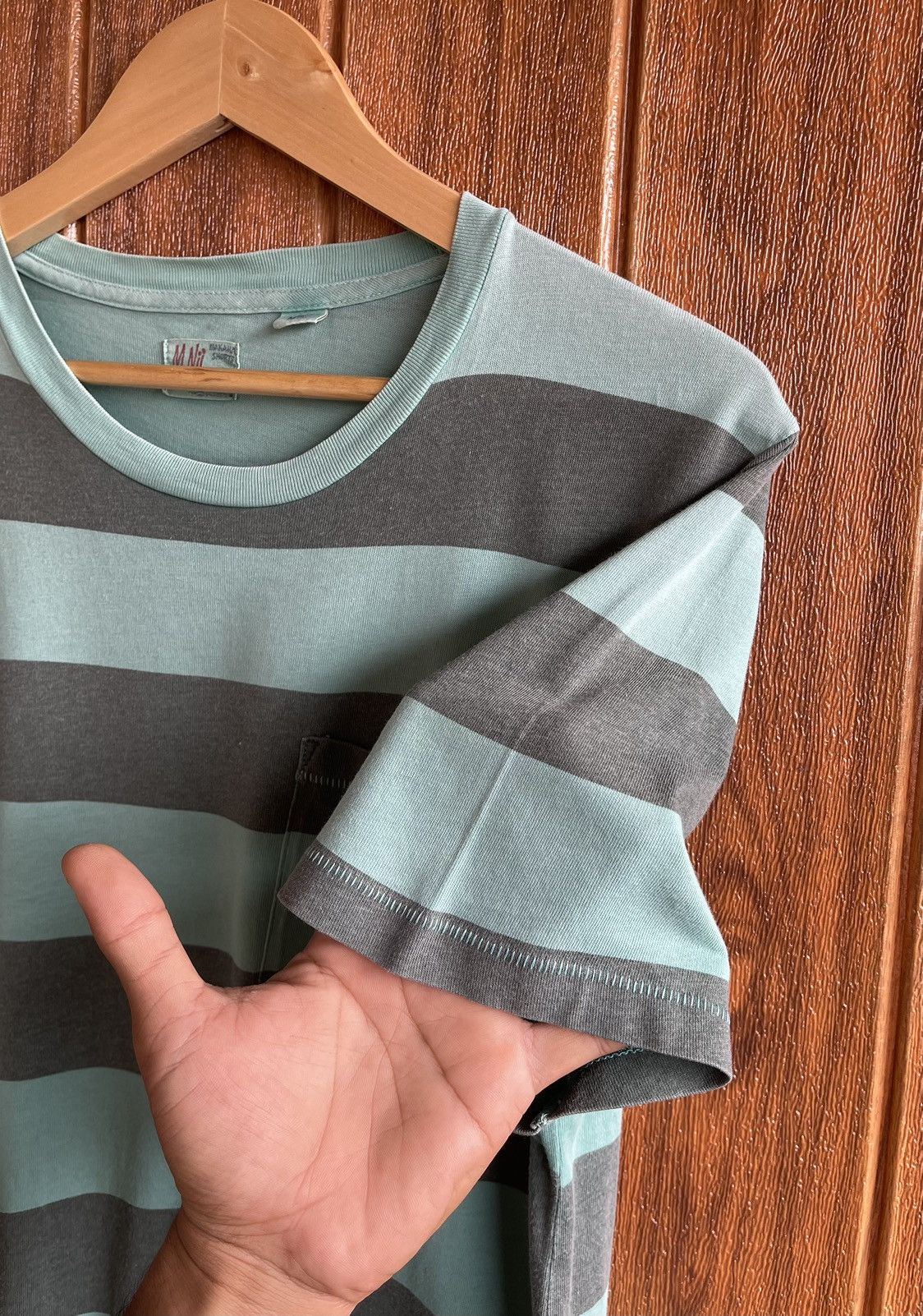 M.Nii Vintage’y2k🔥M.NII🔥Striped Plain Pocket Faded Tshirt Usa Size US M / EU 48-50 / 2 - 4 Thumbnail