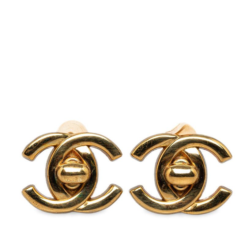 image of Chanel Cc Turnlock Clip On Earrings in Gold, Women's