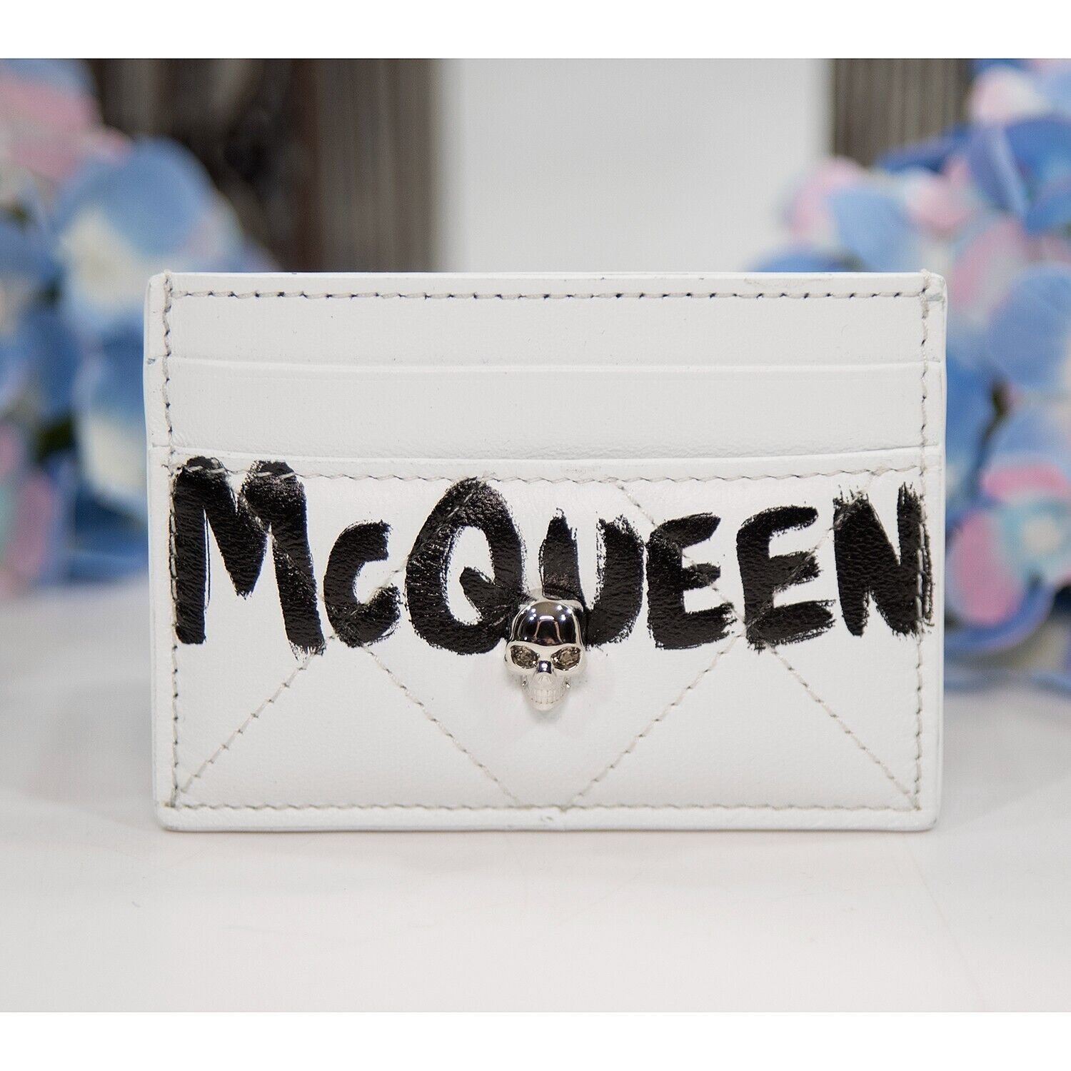 Alexander McQueen Alexander McQueen White Black Quilted Leather Skull Wallet Size ONE SIZE - 2 Thumbnail