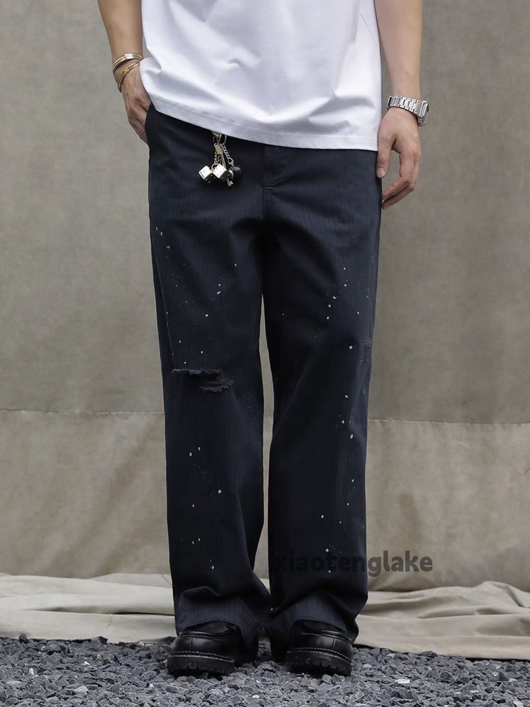 Designer Unisex washed faded loose baggy hiphop ripped pants Size US 30 / EU 46 - 6 Thumbnail