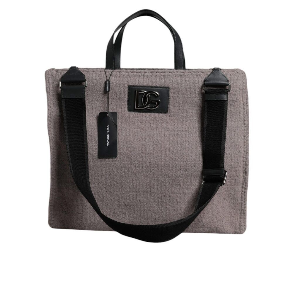 Dolce & Gabbana Dolce & Gabbana Grey Alpaca Wool Logo Plaque Tote Shoulder B Size ONE SIZE - 4 Thumbnail