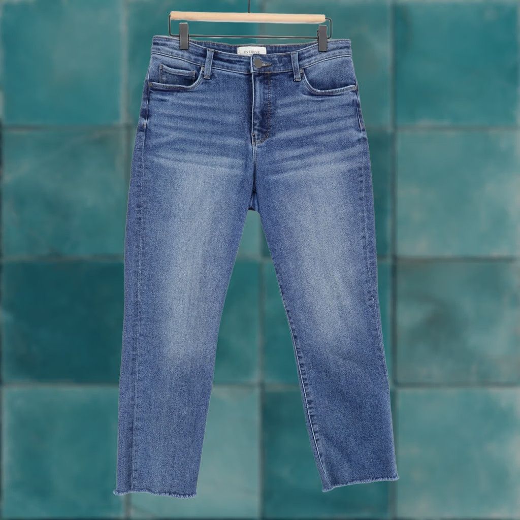 Vintage Evereve Jeans Womens 29 Blue High Rise Straight Leg Raw Hem Size 29" - 1 Thumbnail