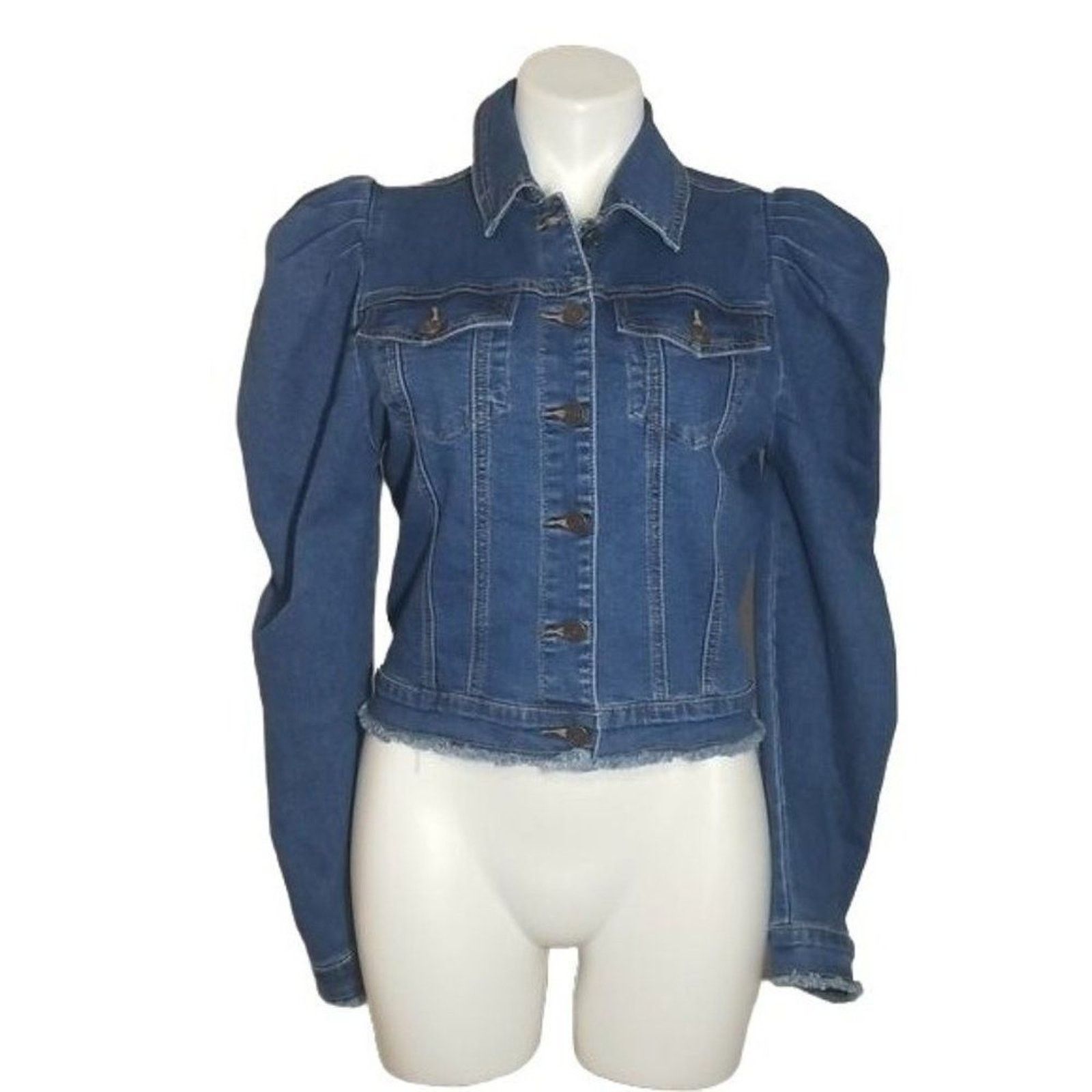 Denimland popular Tiger Rose Puff Shoulder Denim Jean Jacket