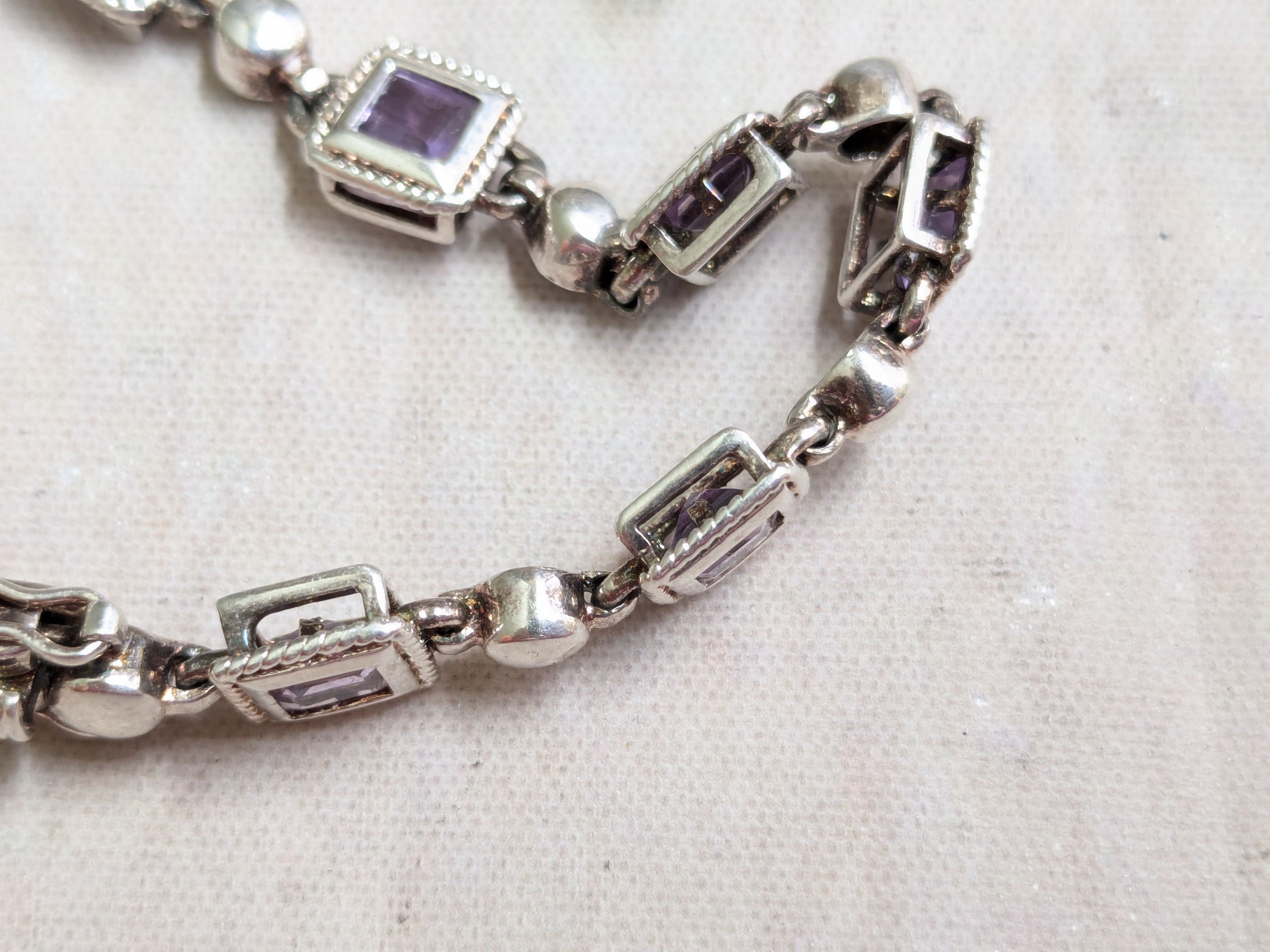 Sterling Silver Sterling Silver Tennis Bracelet Purple Amethyst Square 7.25 Size ONE SIZE - 11 Thumbnail