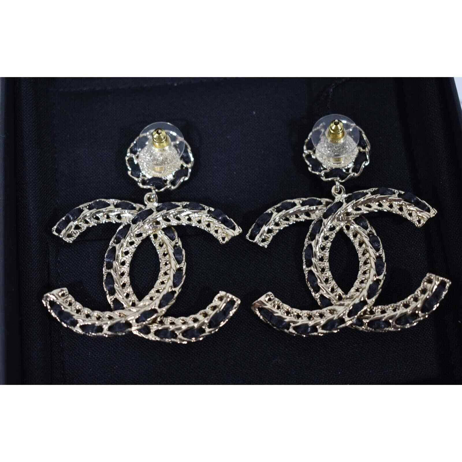 Chanel Chanel Leather Gold Chain Dangle Drop Statement Earrings Size ONE SIZE - 8 Thumbnail