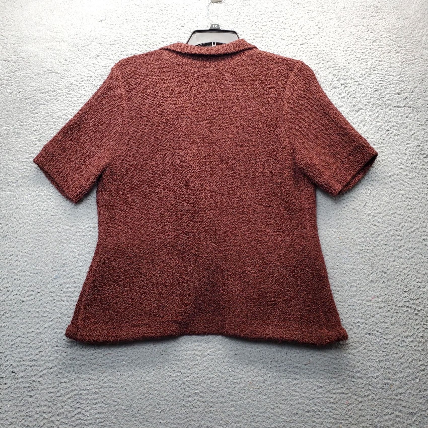 Vintage Axcess Cardigan Blazer Women XL Burgundy Knit Notch Lapel Patch Pocket Button Shirt / Sweater Size XL / US 12-14 / IT 48-50 - 2 Thumbnail