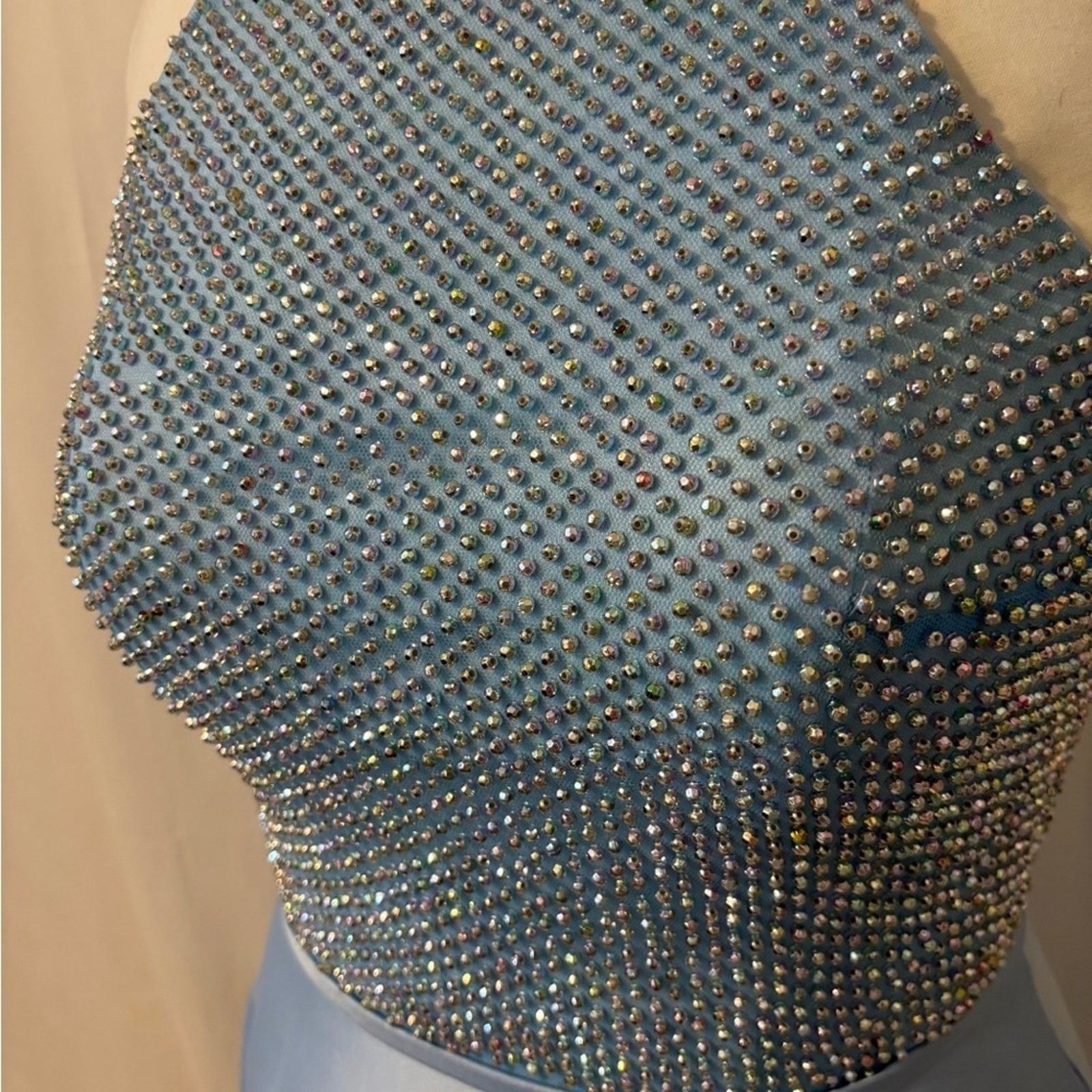 Other La Femme Light Blue Bead High Neck Cut Out Formal Prom Dress Size S / US 4 / IT 40 - 8 Thumbnail