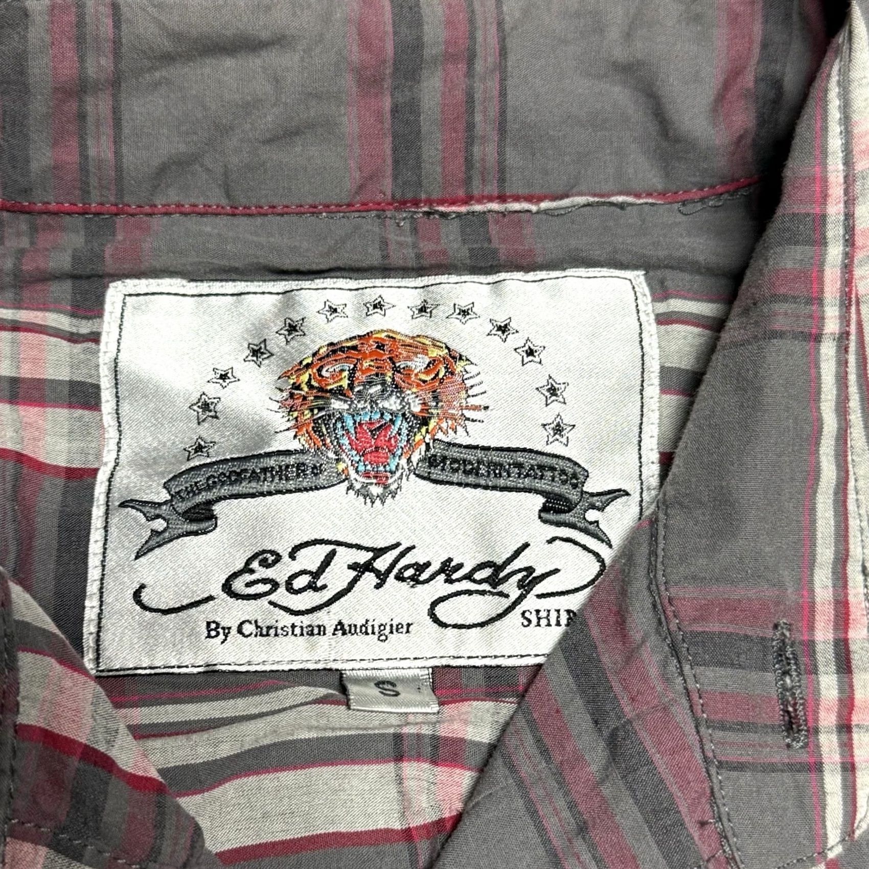 Ed Hardy Ed Hardy Shirt Mens S Gray Red Plaid Skull Born To Sin Christian Audigier NWT Size US S / EU 44-46 / 1 - 7 Thumbnail