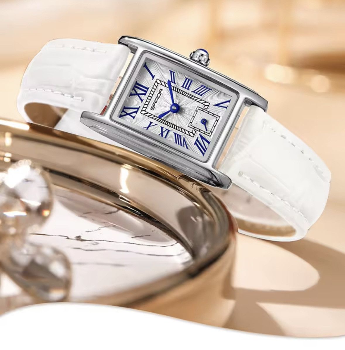 Jewelry Vintage Style Watch White Silver Leather Band Size ONE SIZE - 2 Thumbnail