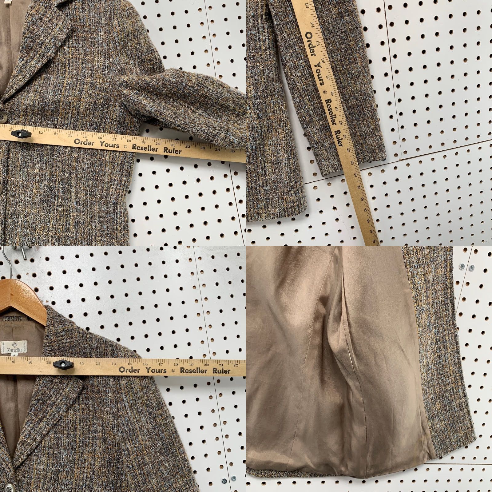 Zanella Zanella Tweed Wool Blazer Womens 4 Brown Three-Button Business Work Italy Jacket Size S / US 4 / IT 40 - 9 Thumbnail