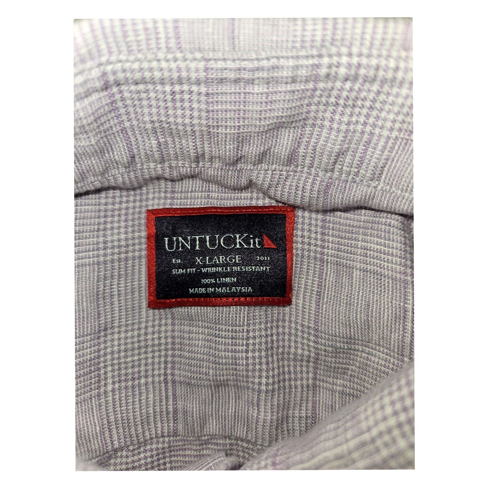 UNTUCKit UNTUCKit Button-Up Shirt Long Sleeve Men's XL Slim Fit 100% Linen Wrinkle Resistant Lavender Check Classic Dad Hipster Preppy Travel Casual Business Size US XL / EU 56 / 4 - 2 Thumbnail
