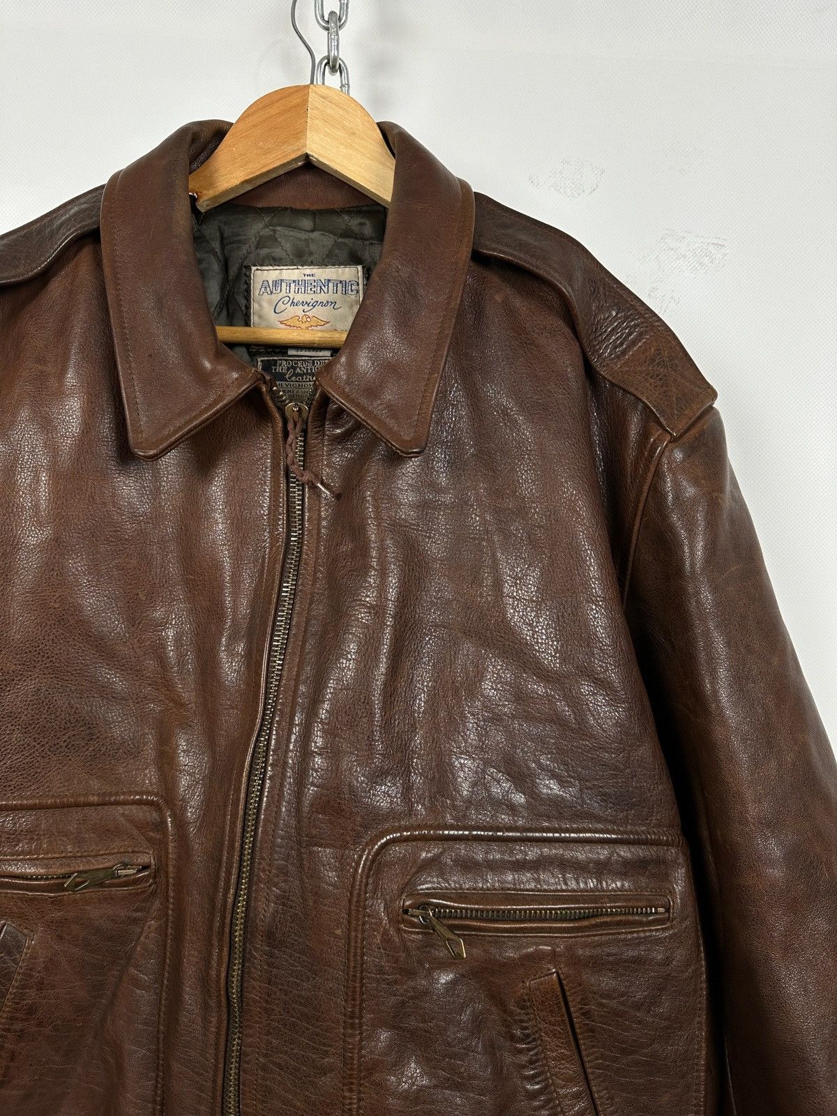 Chevignon Vintage Chevignon France A-2 Brown Heavy Leather Jacket Size US XL / EU 56 / 4 - 5 Thumbnail